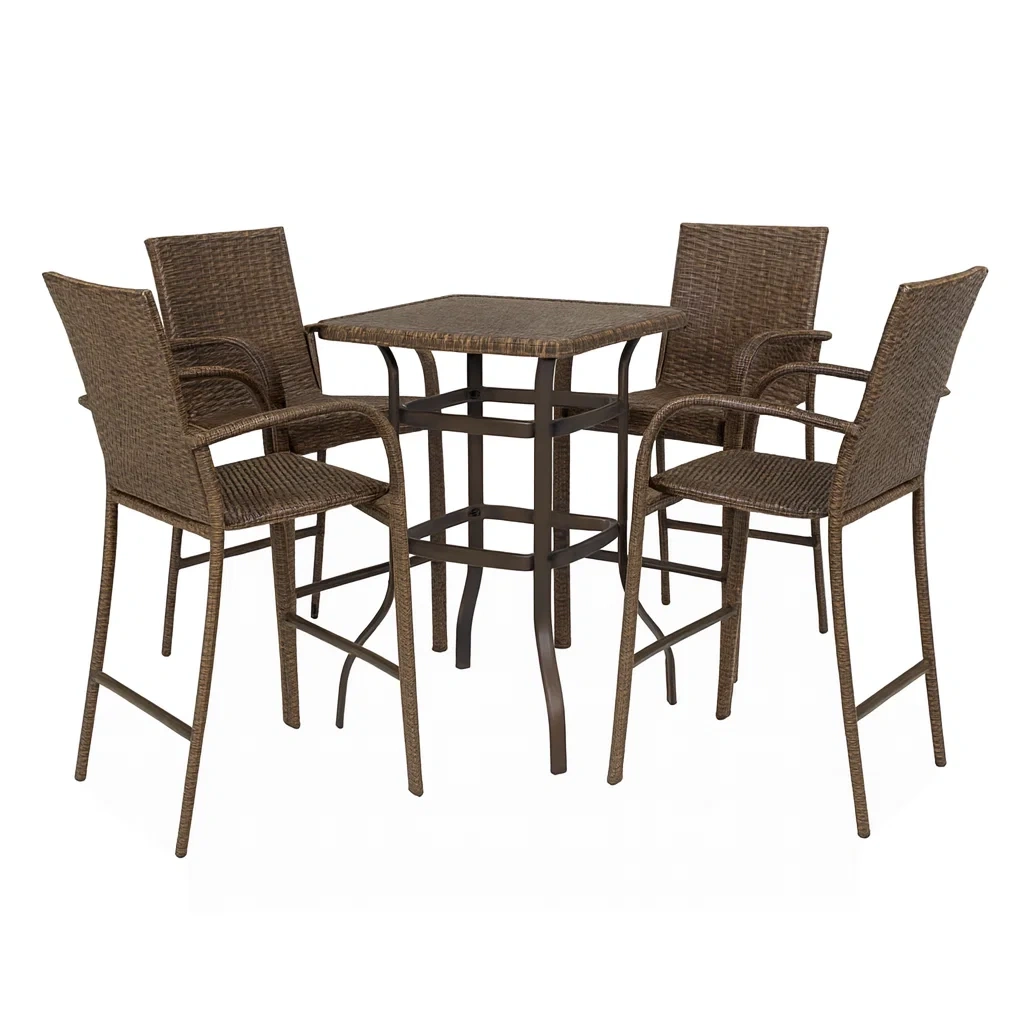 5-teiliges Gartenmöbel-Set aus Kunststoffgeflecht Braun mit Tisch und 4 Barstühlen-decorvoria