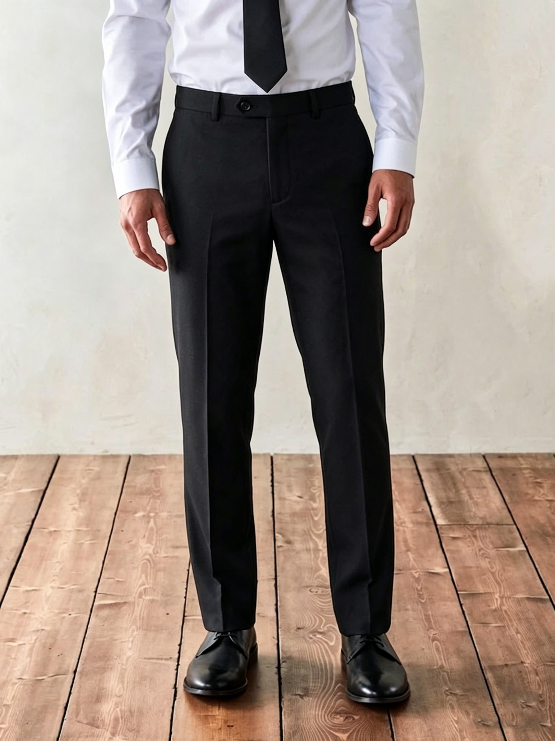 Modern Fit Black Solid Pant