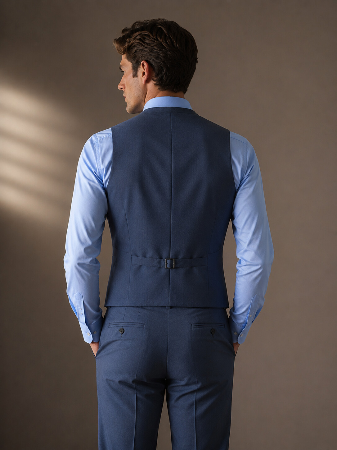 Wool Blend Stretch Dusty Blue Suit Vest