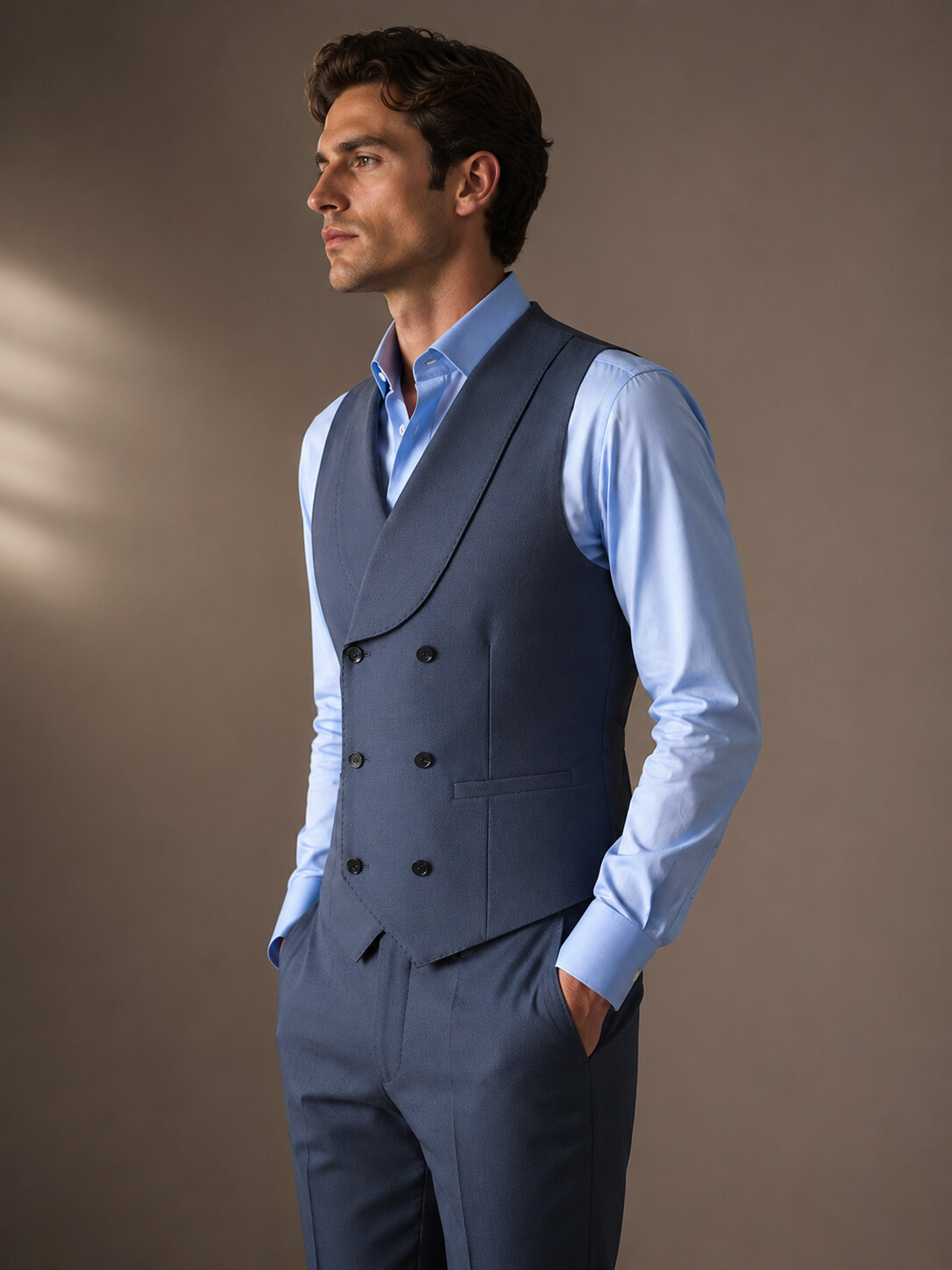 Wool Blend Stretch Dusty Blue Suit Vest