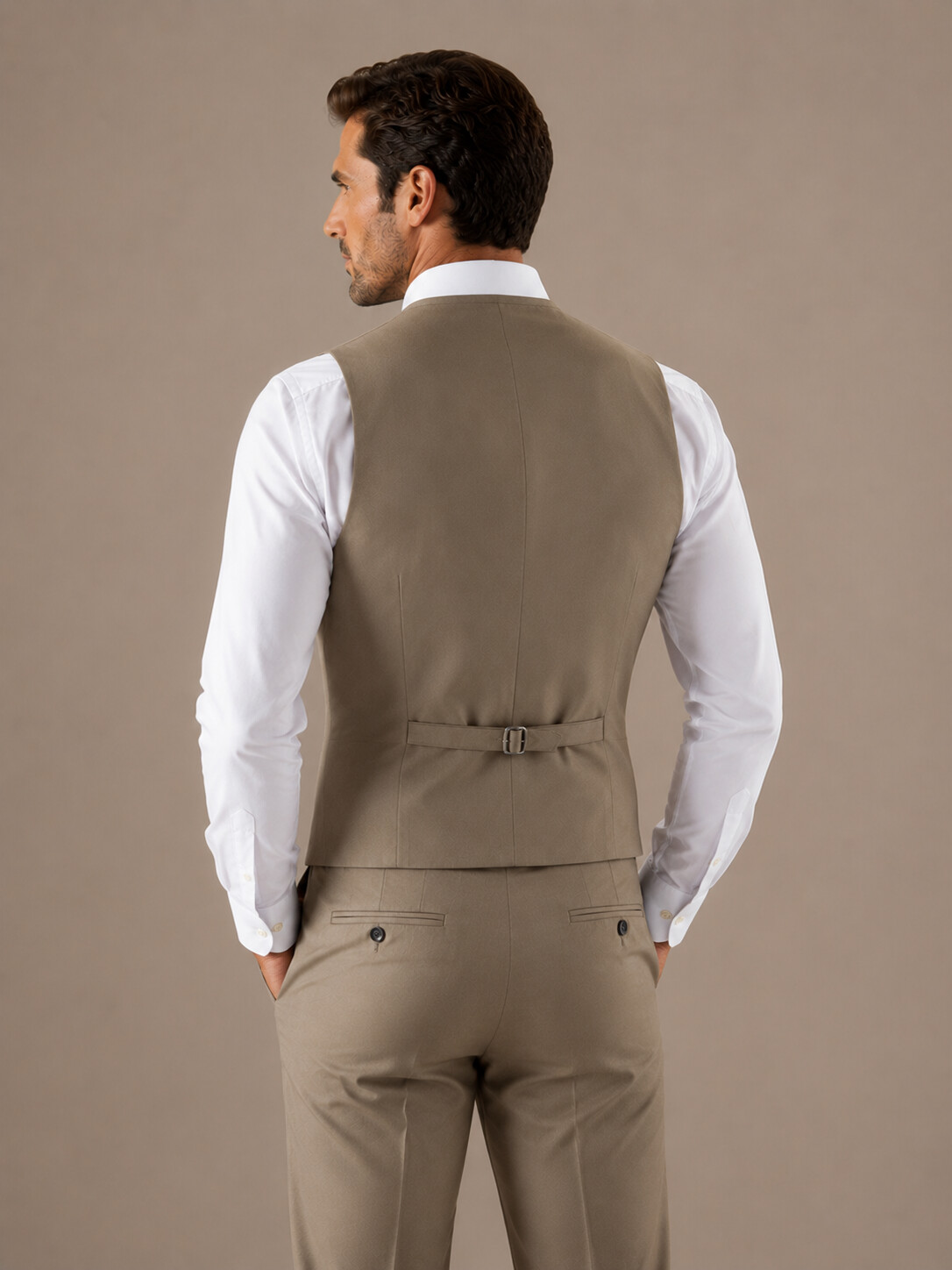 Wool Blend Stretch Light Taupe Suit Vest