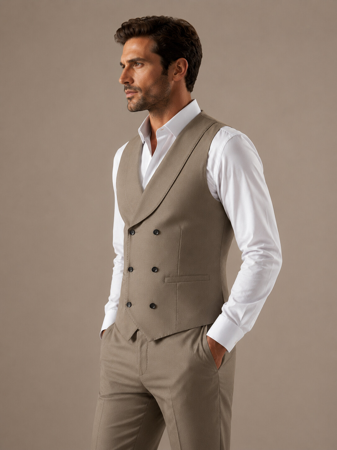 Wool Blend Stretch Light Taupe Suit Vest