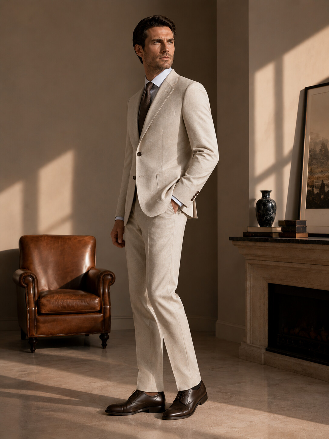 Wool & Lyocell Blend Ecru Suit Jacket-Bellvero