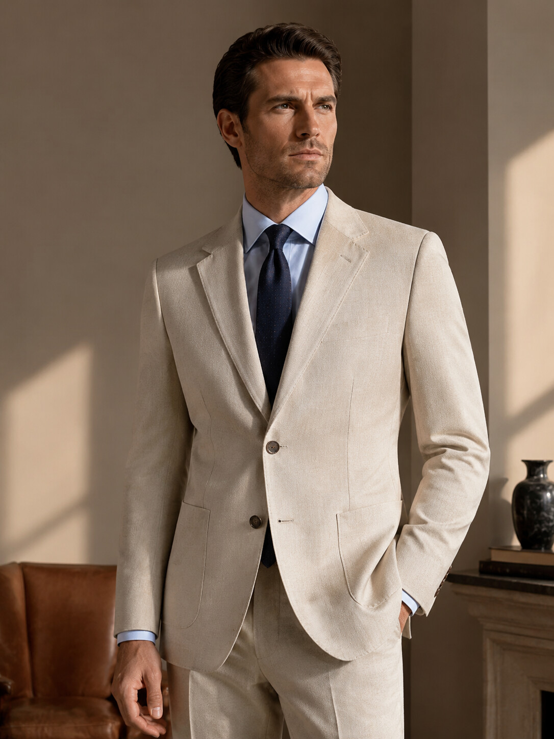 Wool & Lyocell Blend Ecru Suit Jacket