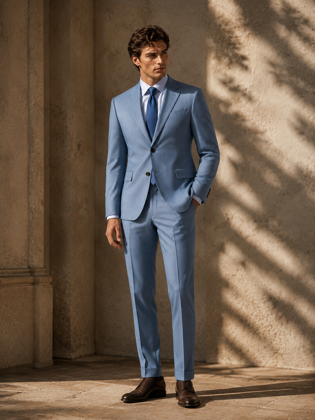 Lake Blue Lyocell & Wool Blend Suit Jacket-Bellvero