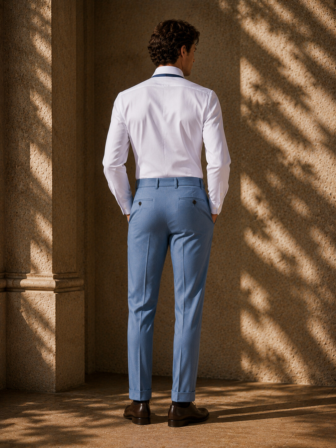 Lake Blue Lyocell & Wool Blend Suit Pants-Bellvero