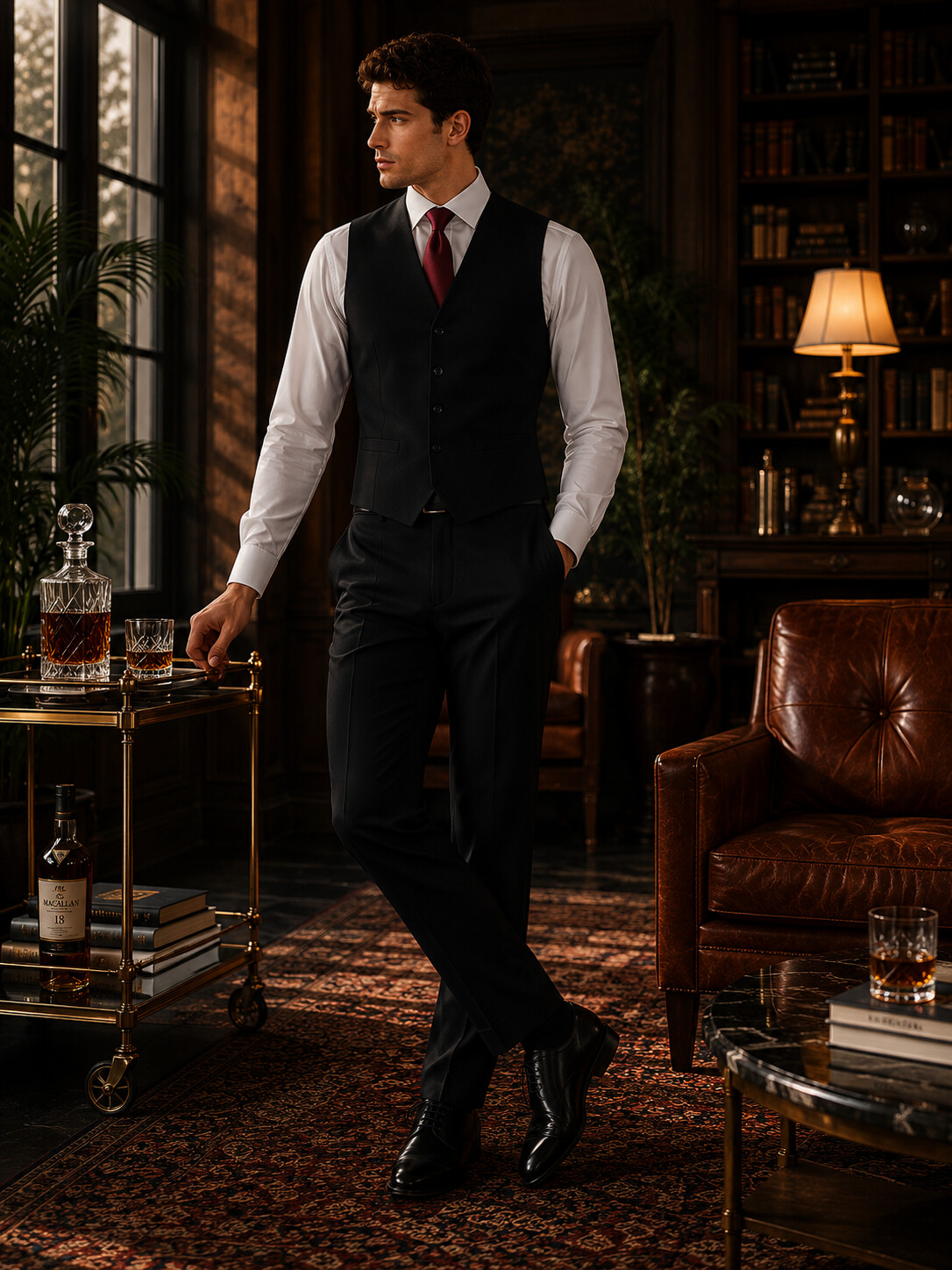 Black Solid Suit Vest-Bellvero