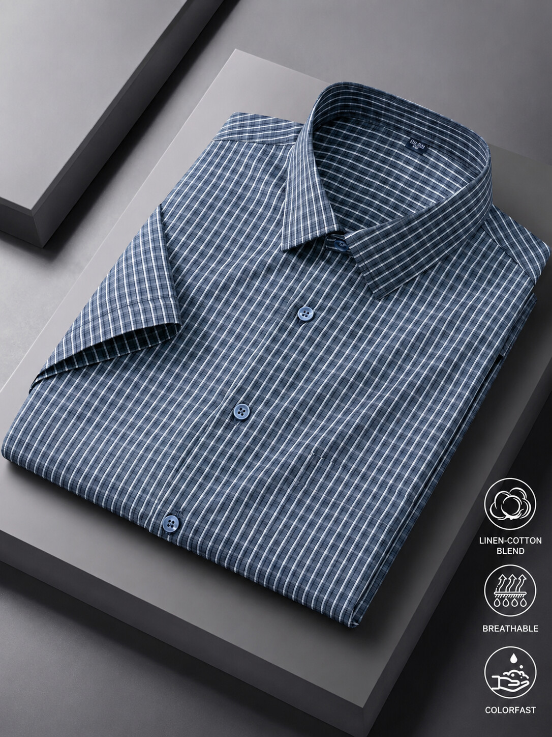 Linen Cotton Blend Plaid Shirt-Bellvero