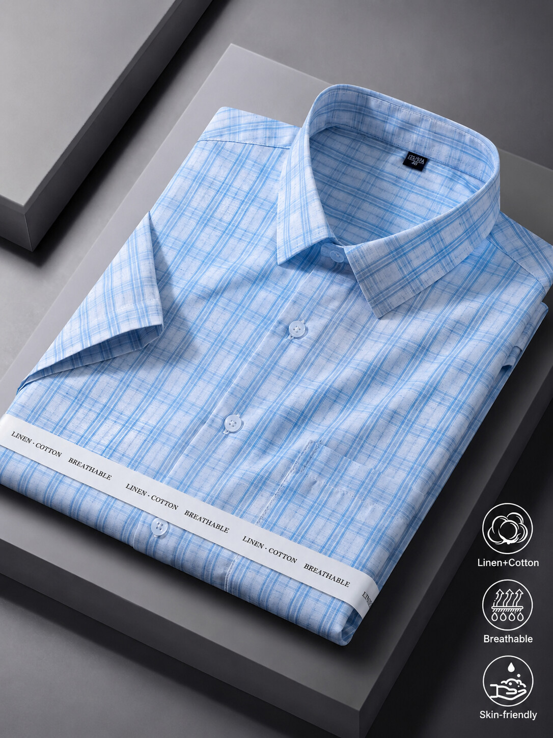 Linen Cotton Blend Plaid Shirt-Bellvero