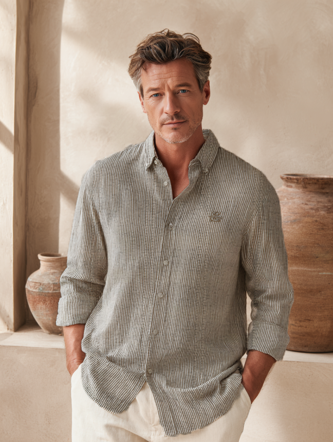 Men's Gray Pinstriped Shirt