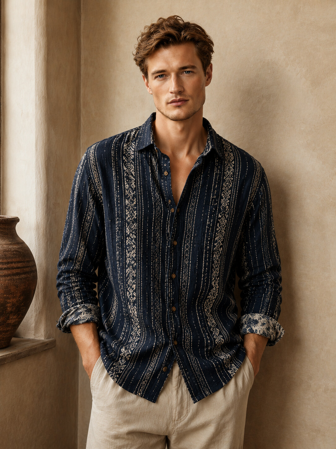 Men's Indigo Pattern Casual Shirt