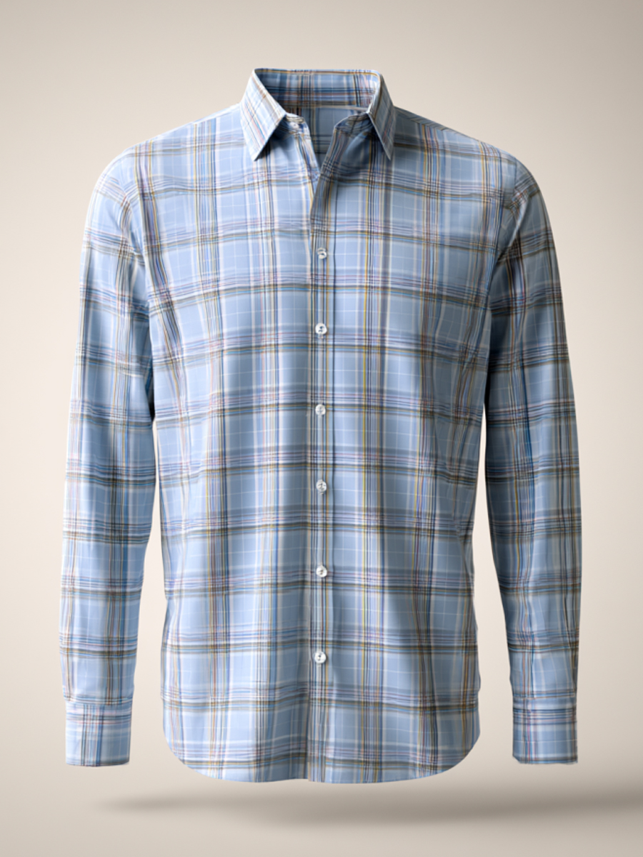 Retro Light Blue Checkered Dress Shirt