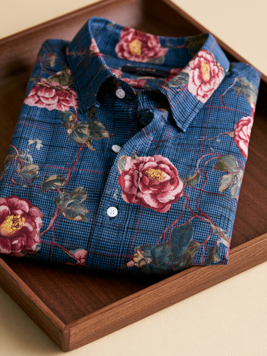 Men’s Vintage Peony Floral Print Dress Shirt