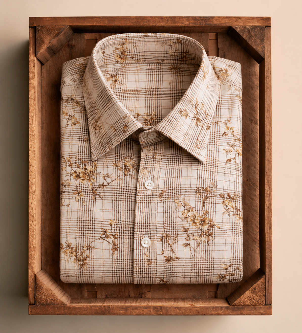 Men’s Vintage Floral & Plaid Print Dress Shirt