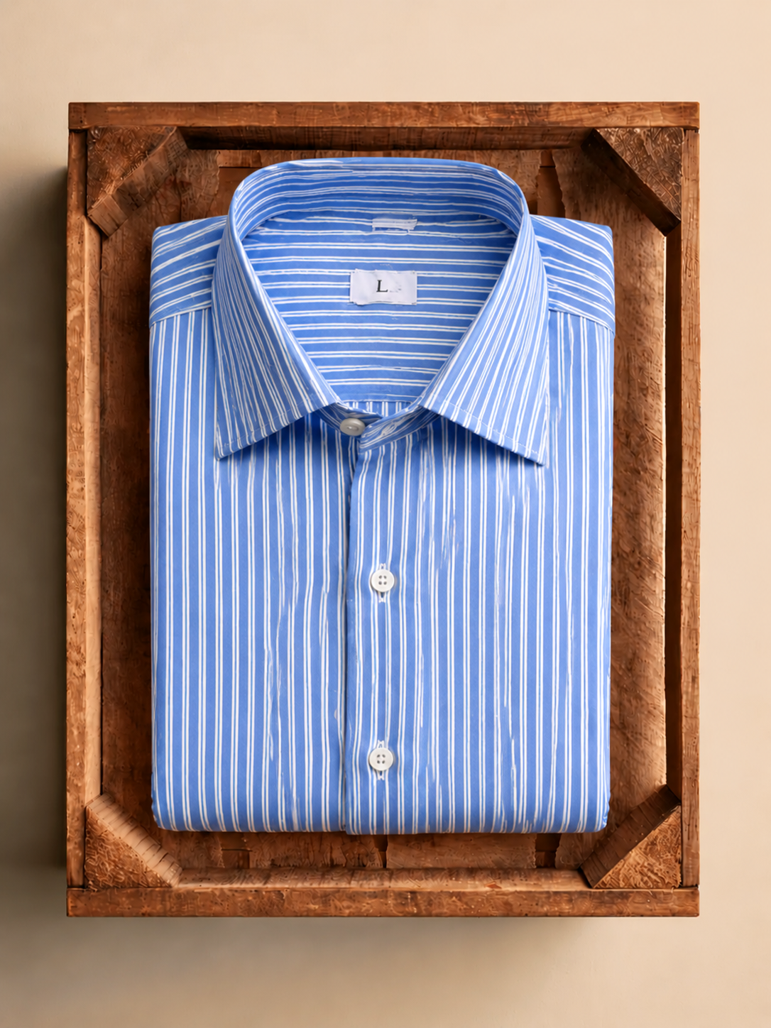 Men’s Blue Vertical Stripe Print Dress Shirt