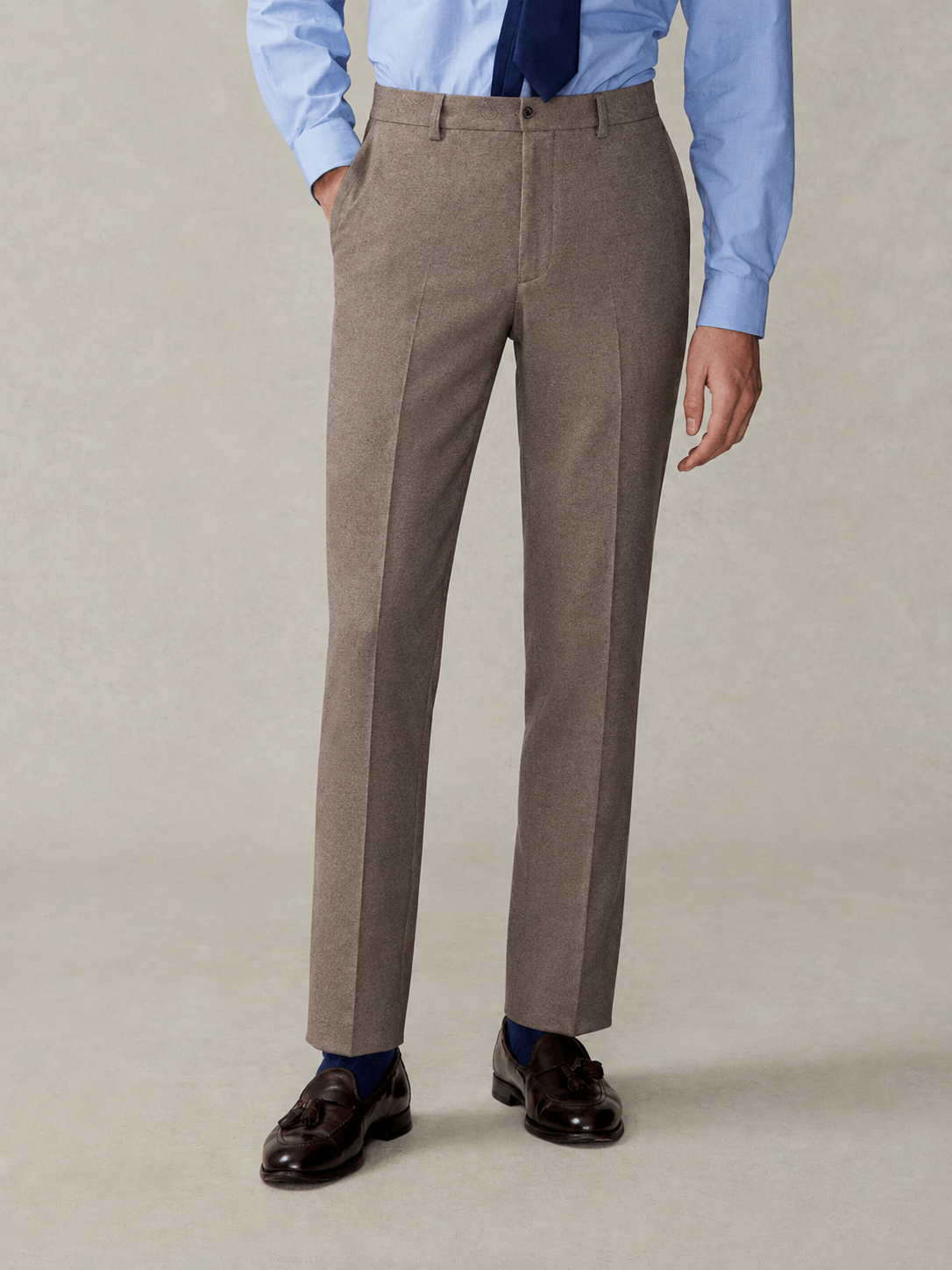 Modern Fit Brown Solid Suit Pants