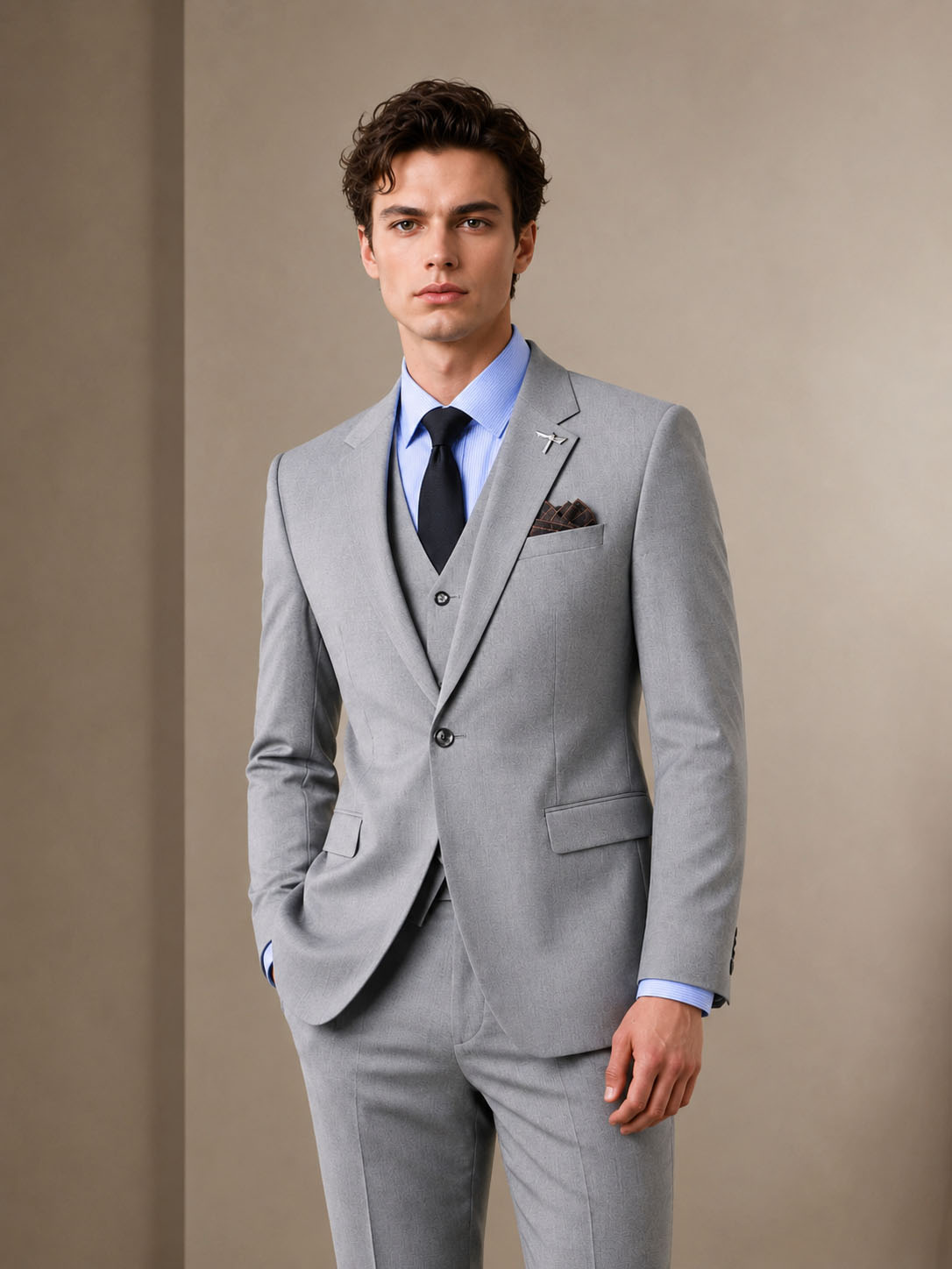 Light Gray Solid Suit Vest-Bellvero