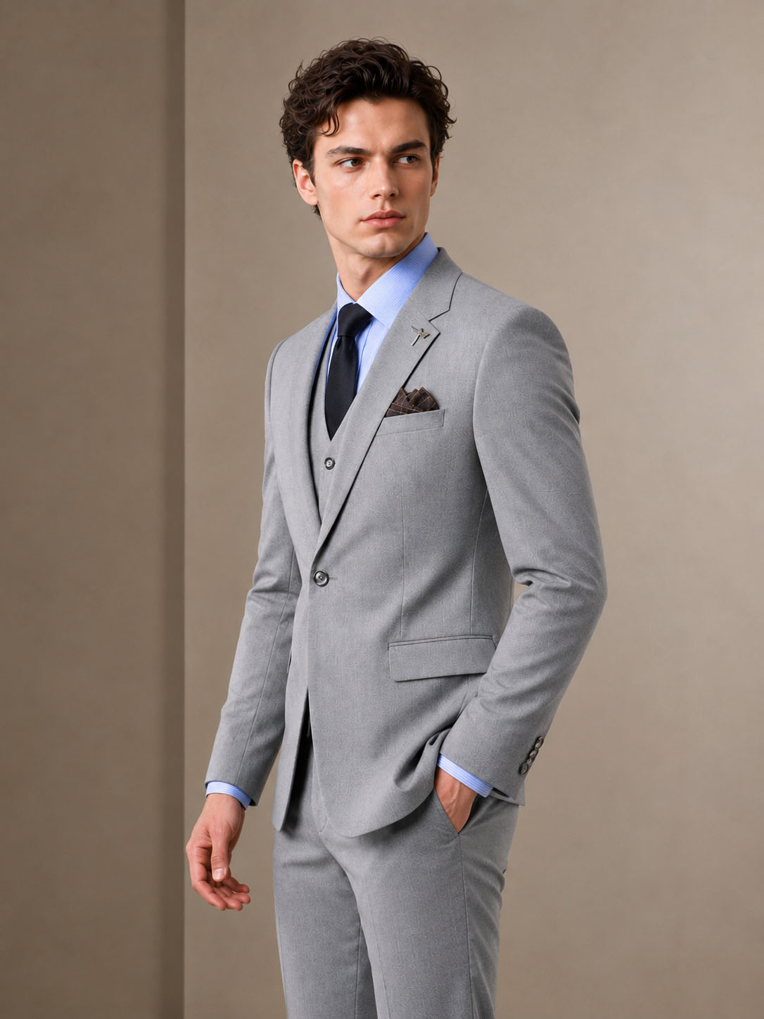 Light Gray Solid Suit Vest-Bellvero