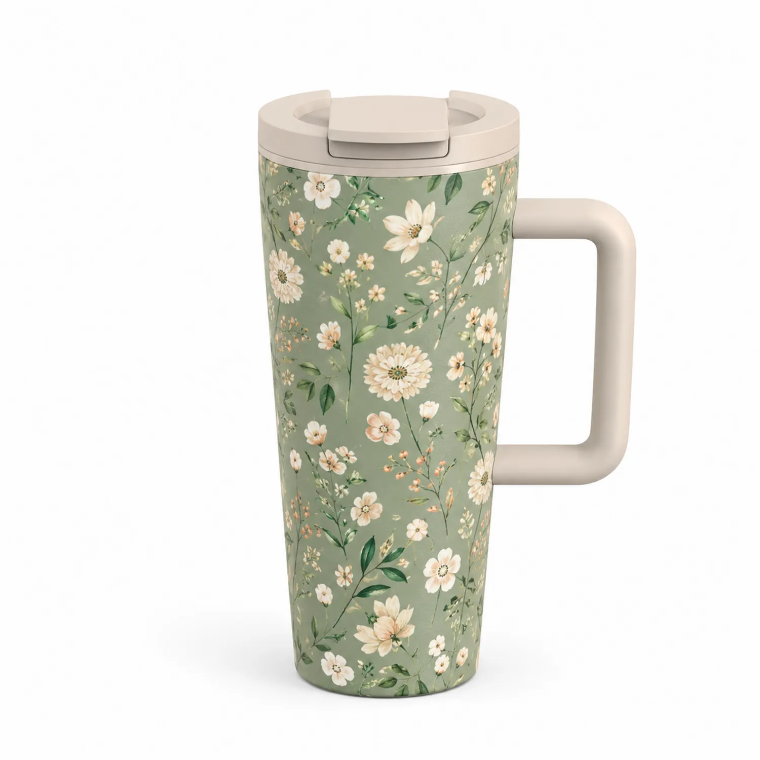 Taza Térmica con Mango 500ml Verde Floral