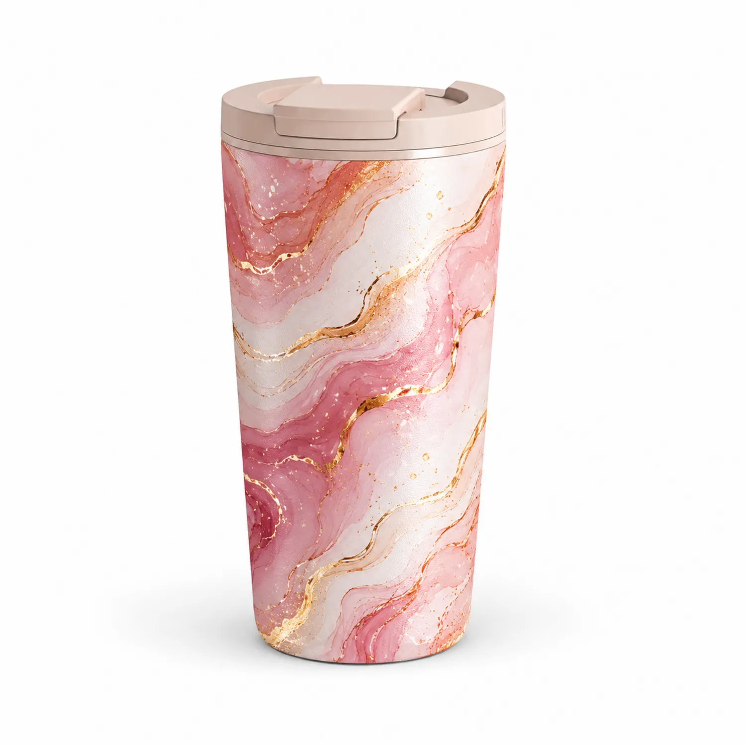 Taza Térmica Doble Pared 300ml Mármol Rosado