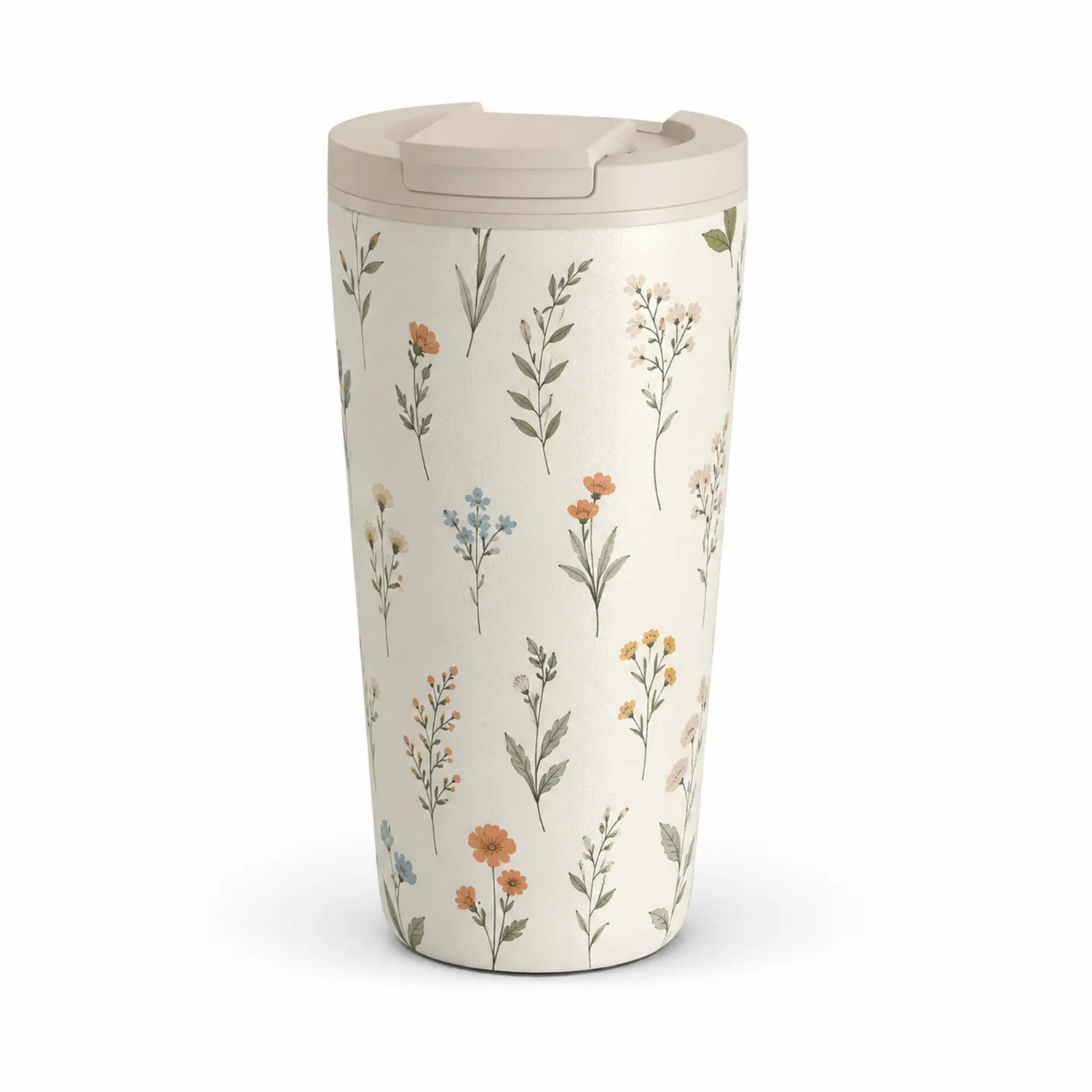 Taza Térmica 500ml con Diseño Floral Beige