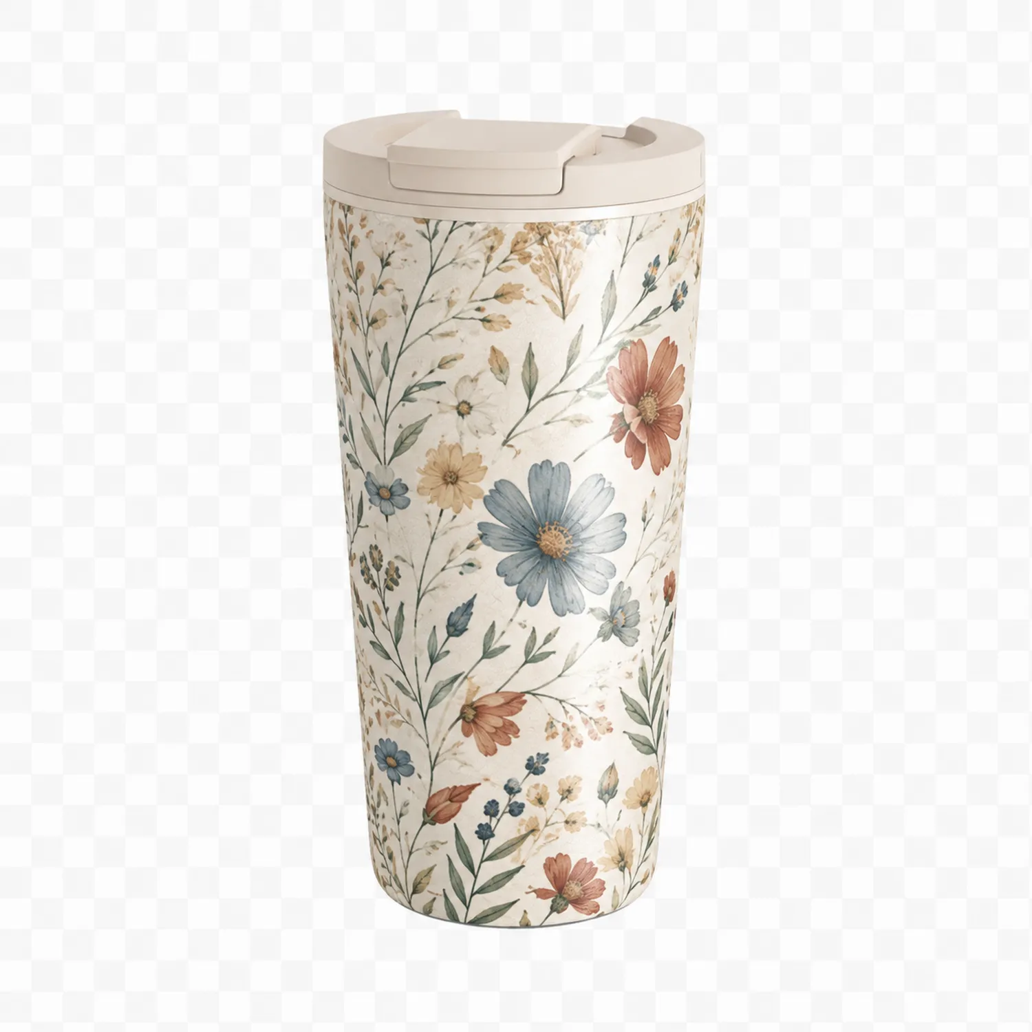 Taza Térmica de Viaje con Estampado Floral 400ml Blanca
