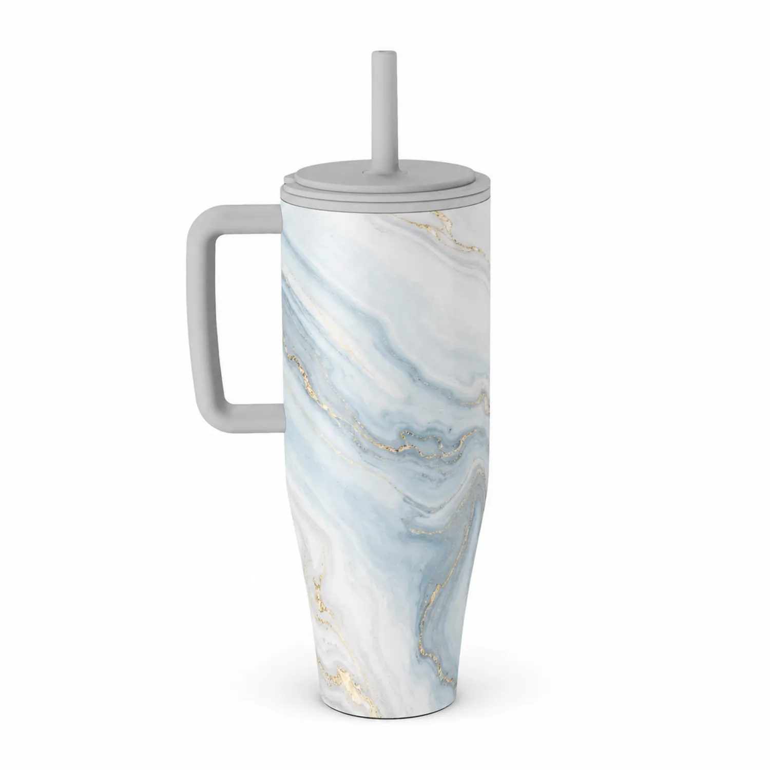 Taza Térmica de Mármol Azul 590 ml con Asa y Tapa Ajustada