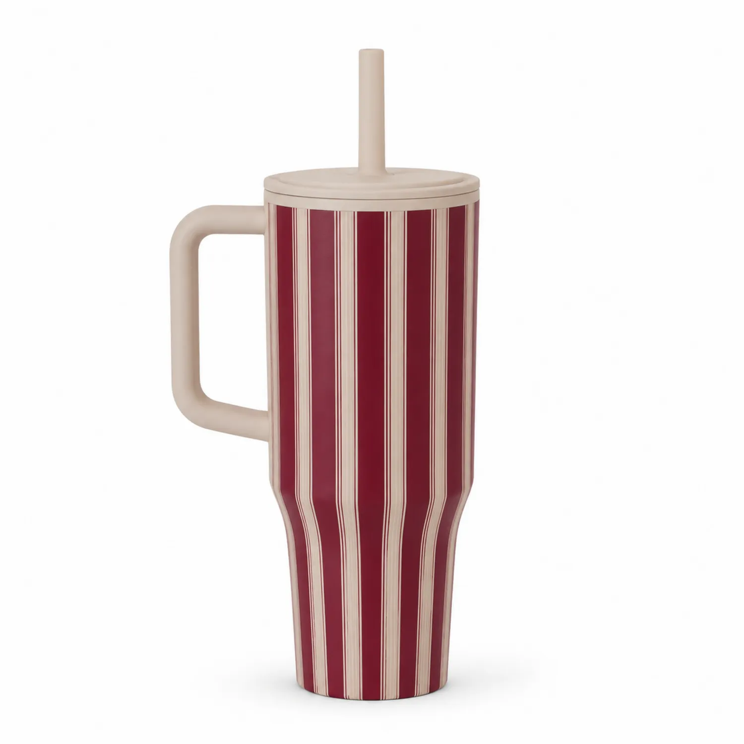 Taza térmica con asa y tapa de rayas rojas 500ml