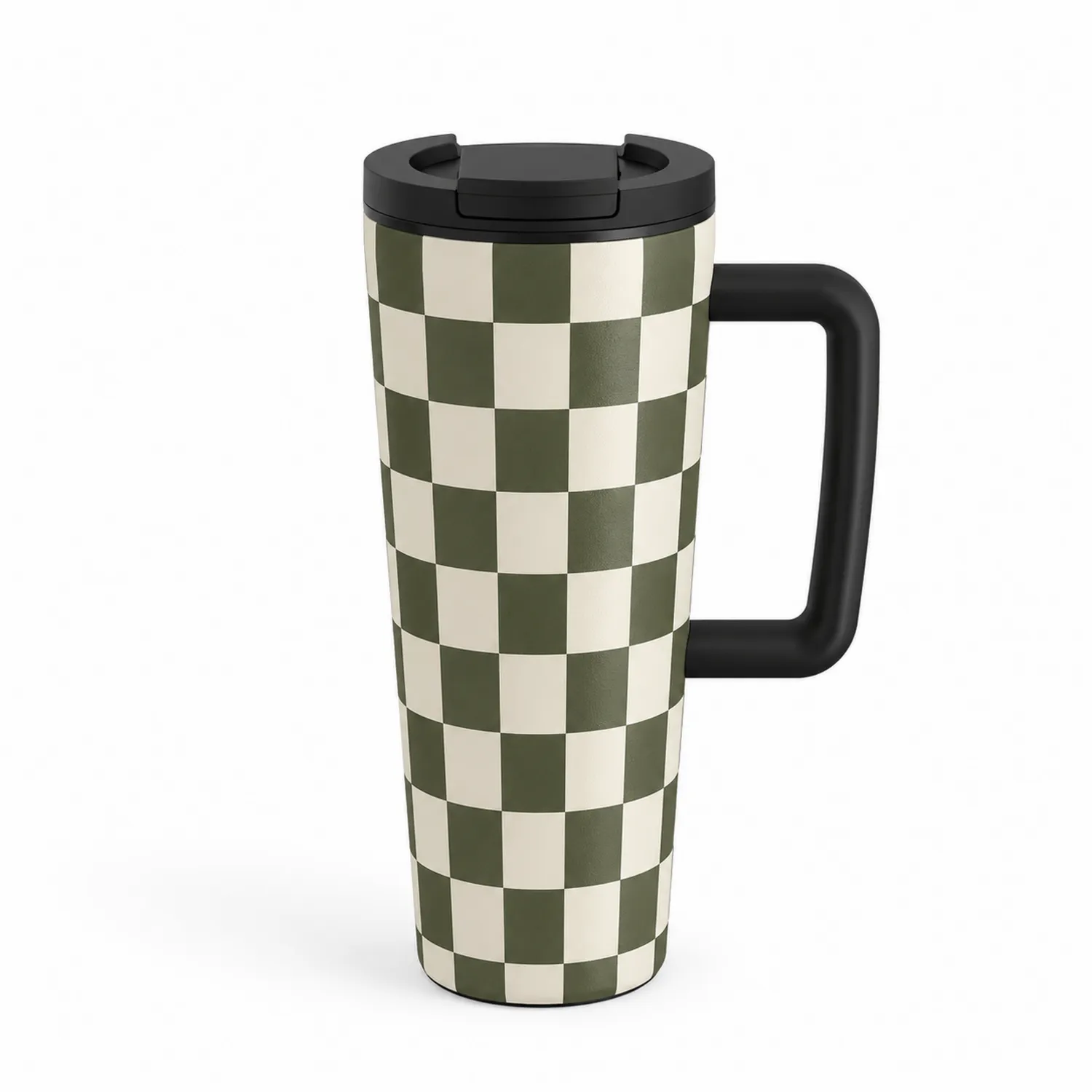 Taza de Viaje Aislante Cuadros Verde y Blanco 500ml