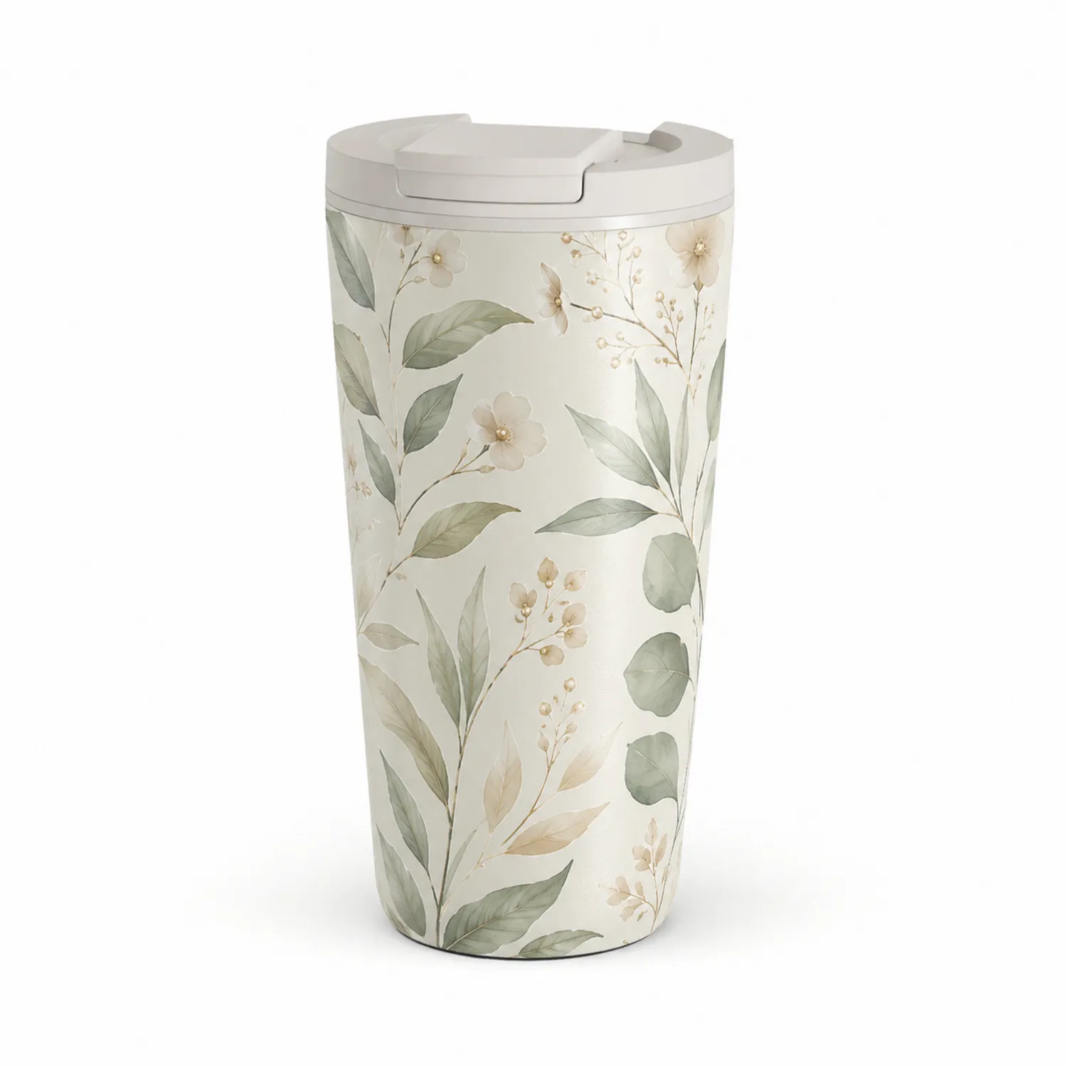 Taza térmica floral 500ml diseño crema