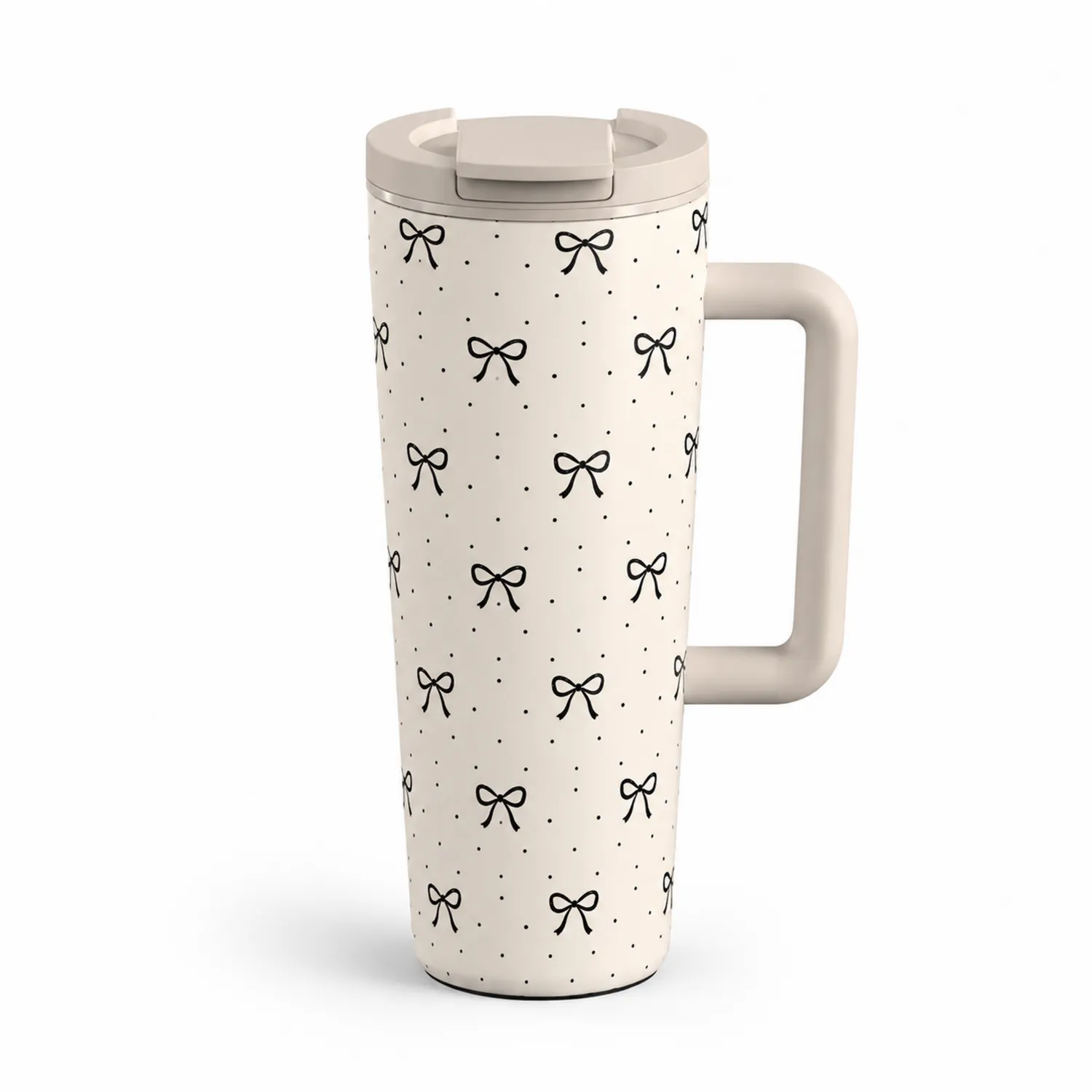 Taza de Viaje 500ml con Asa y Diseño de Lazos Blanco y Negro