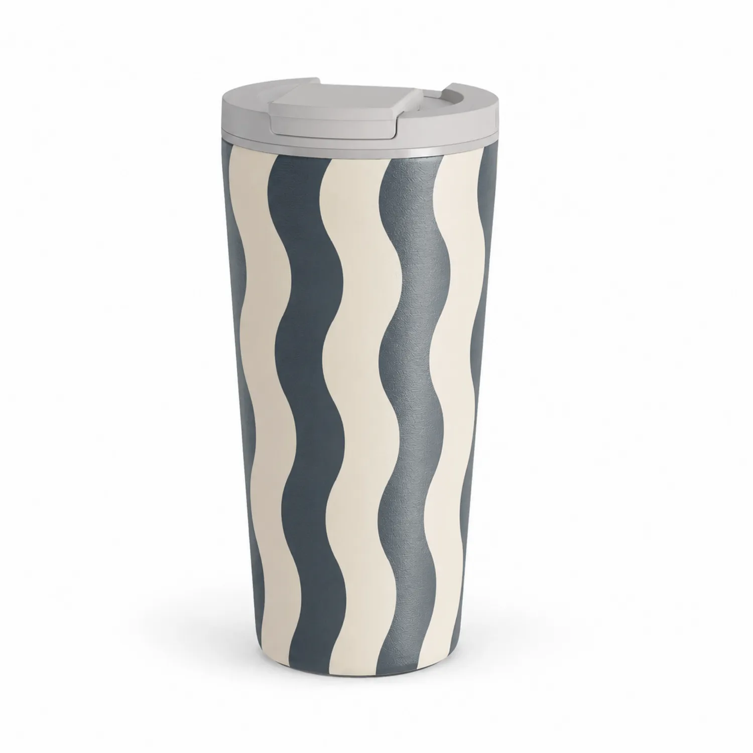 Taza Térmica Aislante 450ml Azul y Crema con Tapa Ondas