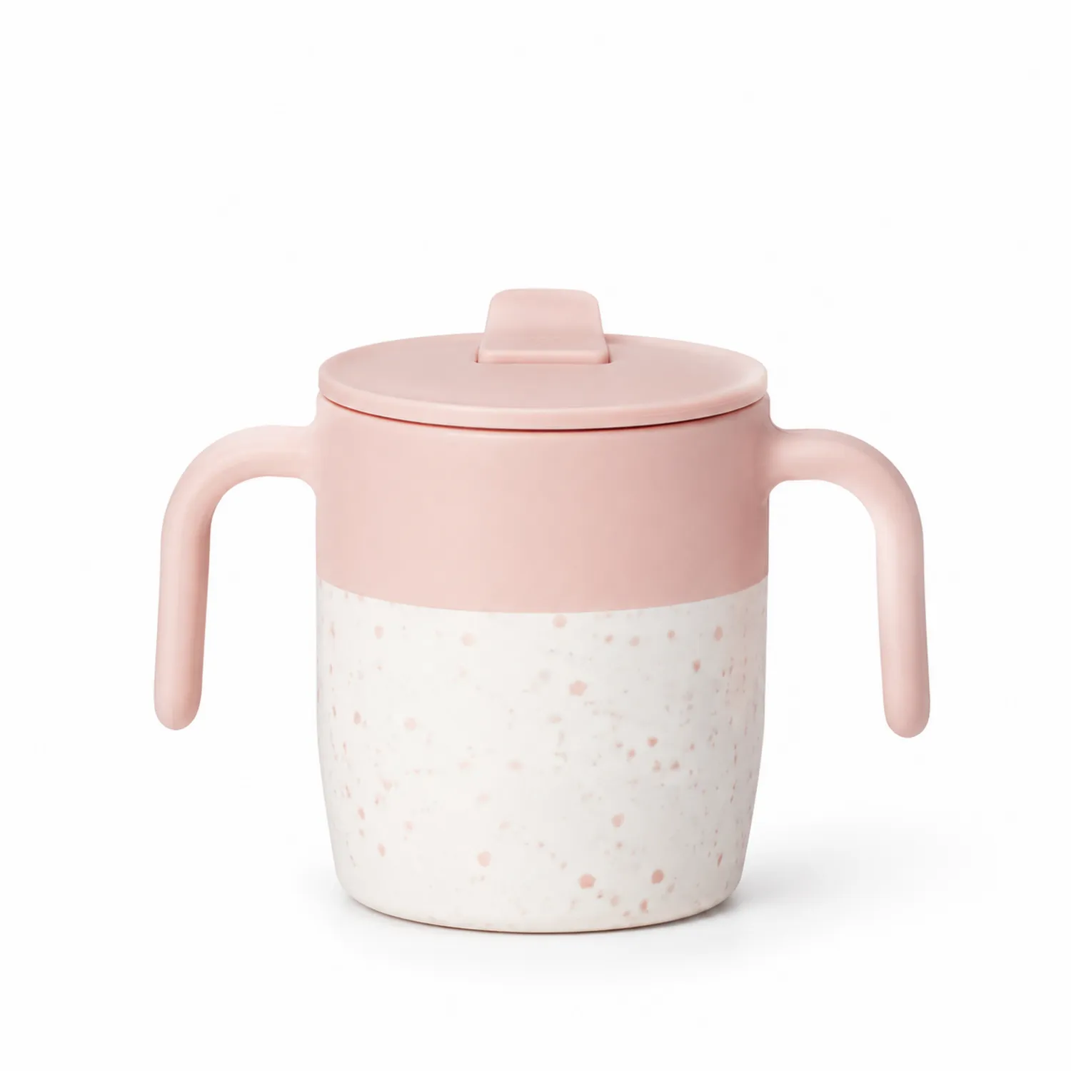 Taza infantil rosa con asas y tapa antiderrame