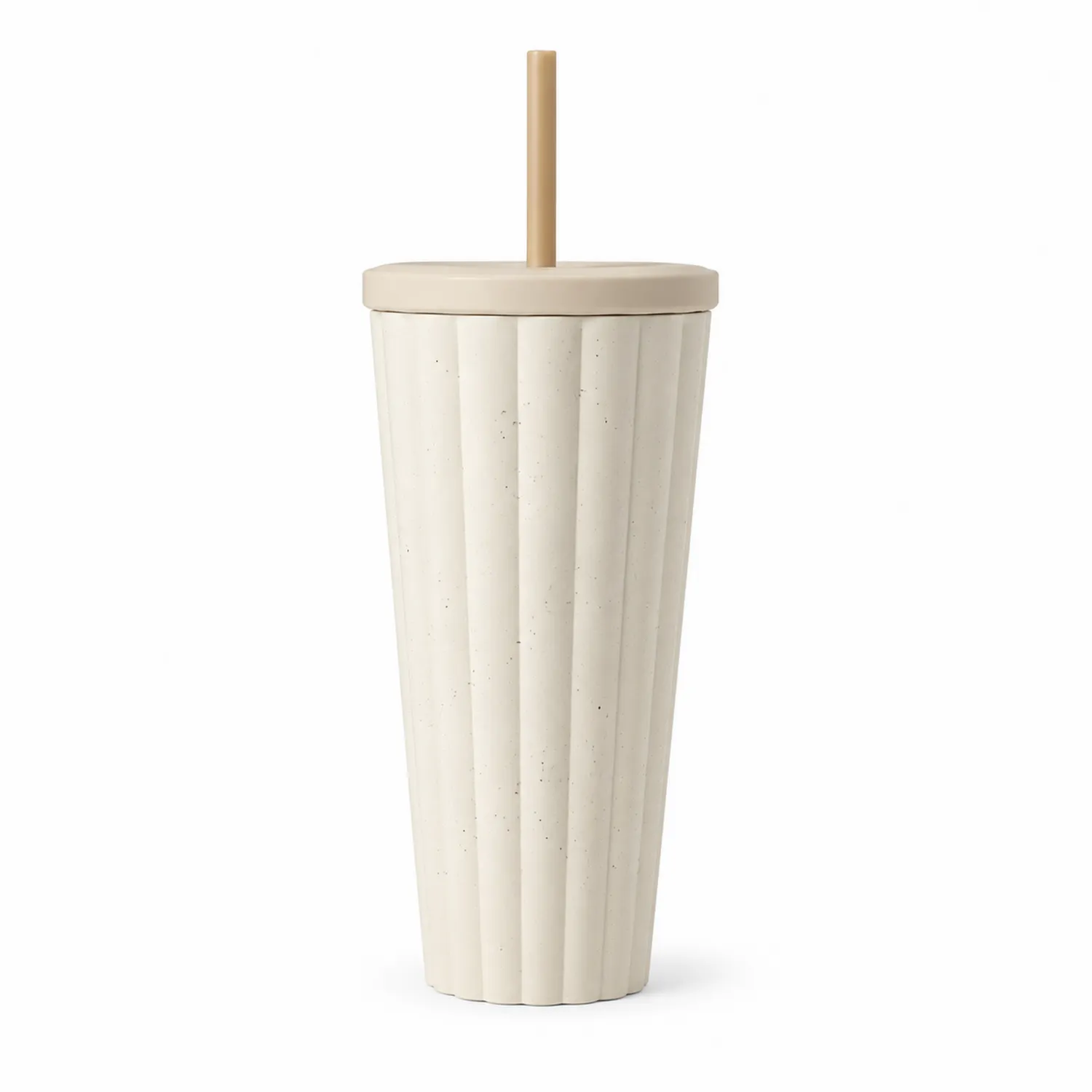 Vaso Térmico de 500 ml con Tapa y Pajita Beige