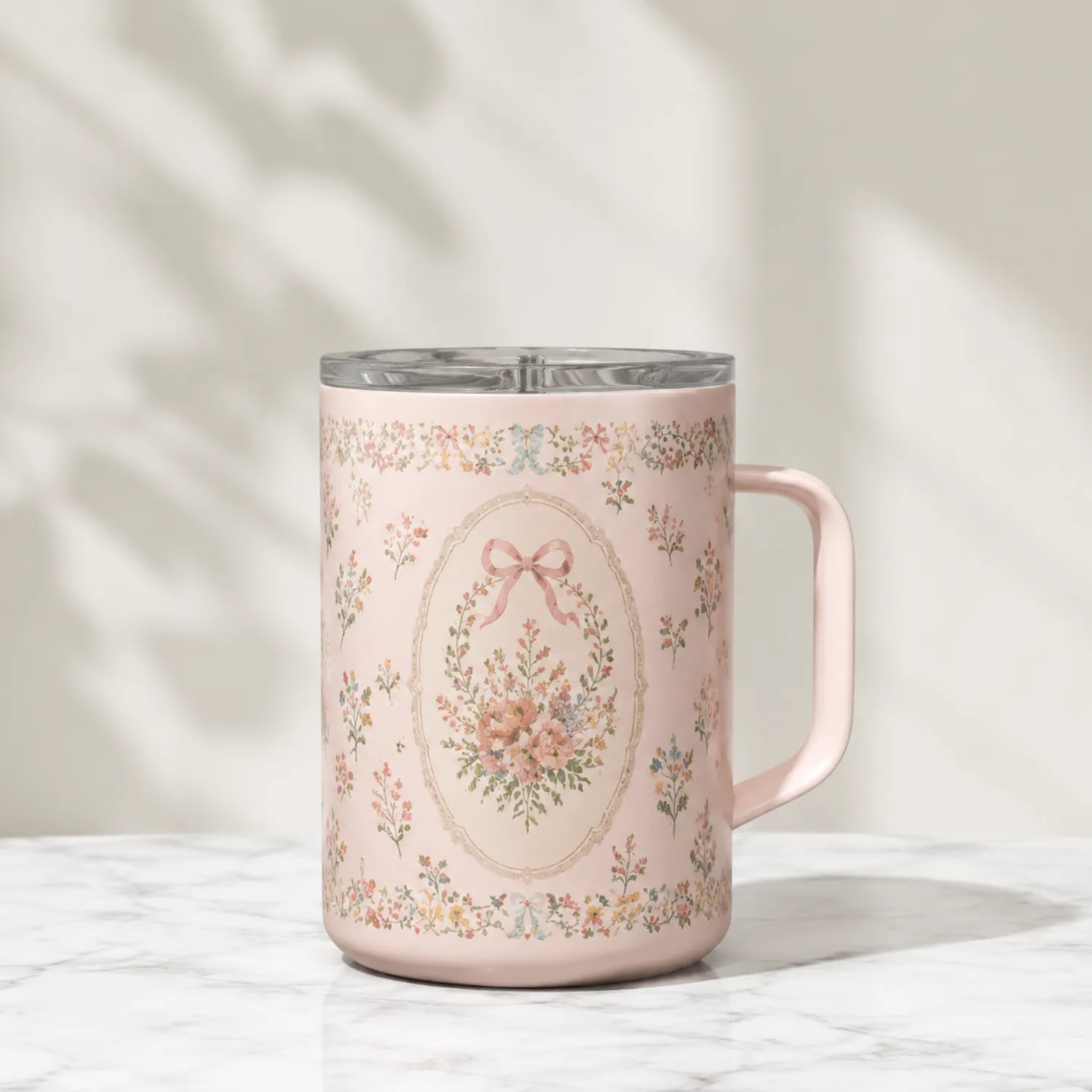 Taza térmica con diseño floral 450ml rosa