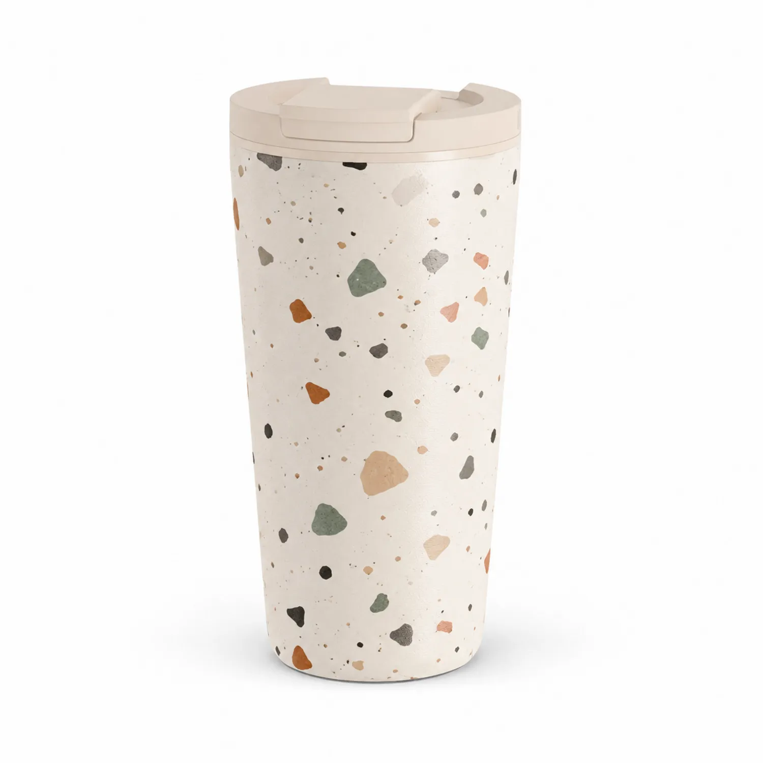 Taza térmica de 500ml con diseño de terrazzo y tapa deslizante