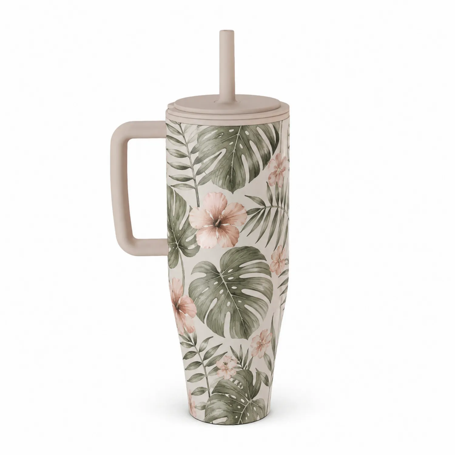 Taza de Viaje 500ml con Estampado Tropical y Pajita