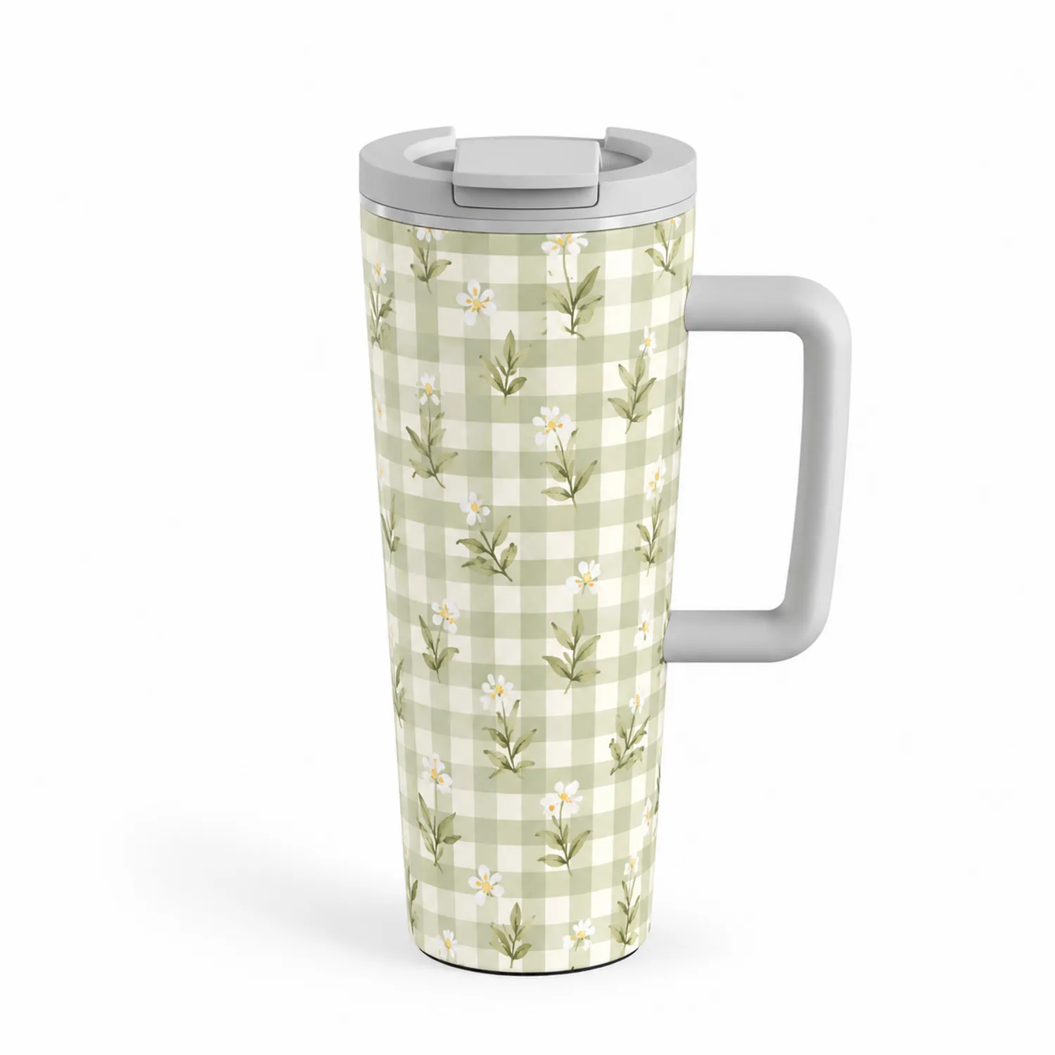 Taza térmica con mango y tapa hermética diseño floral 500 ml verde claro