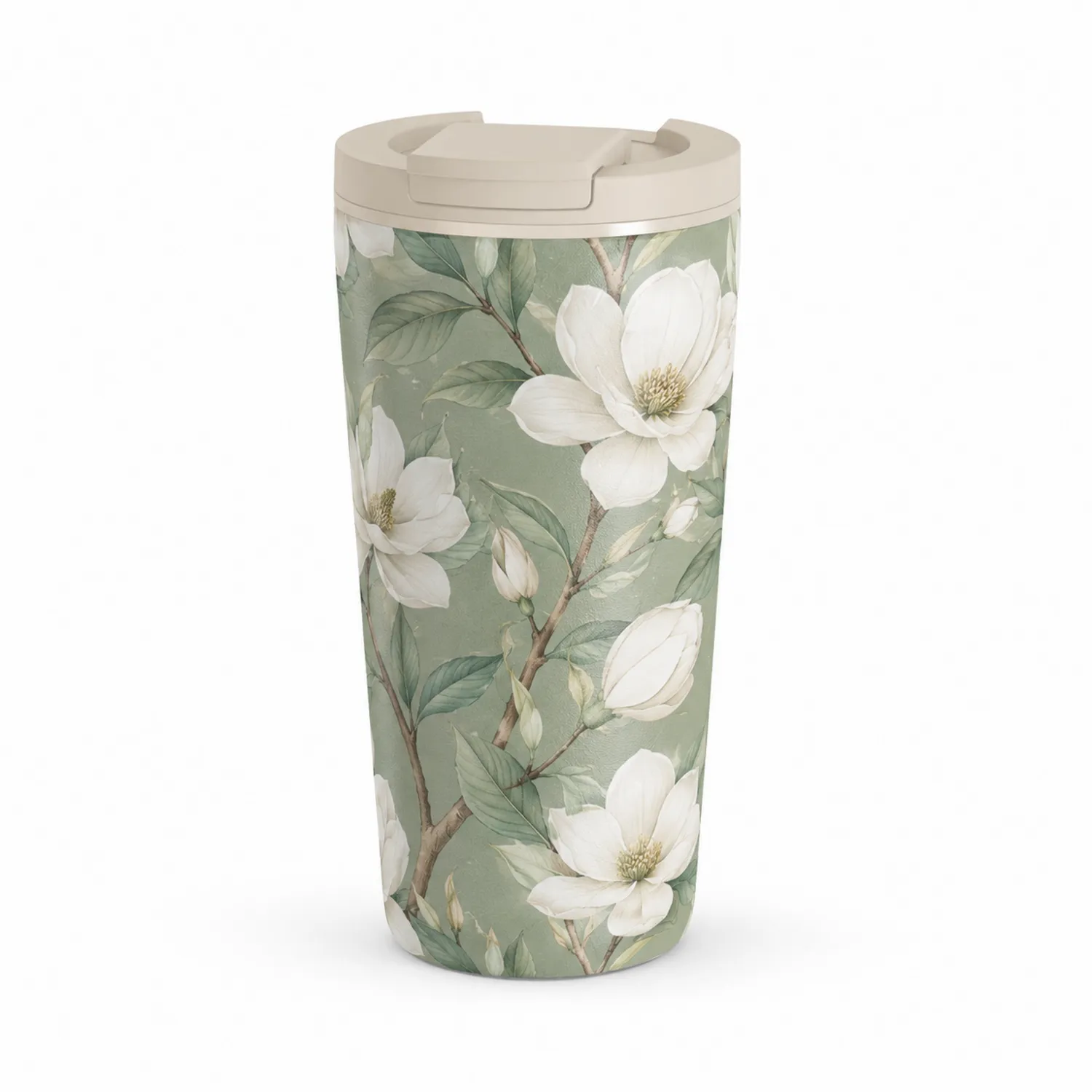 Taza Termo Aislante 400ml Diseño Floral en Verde