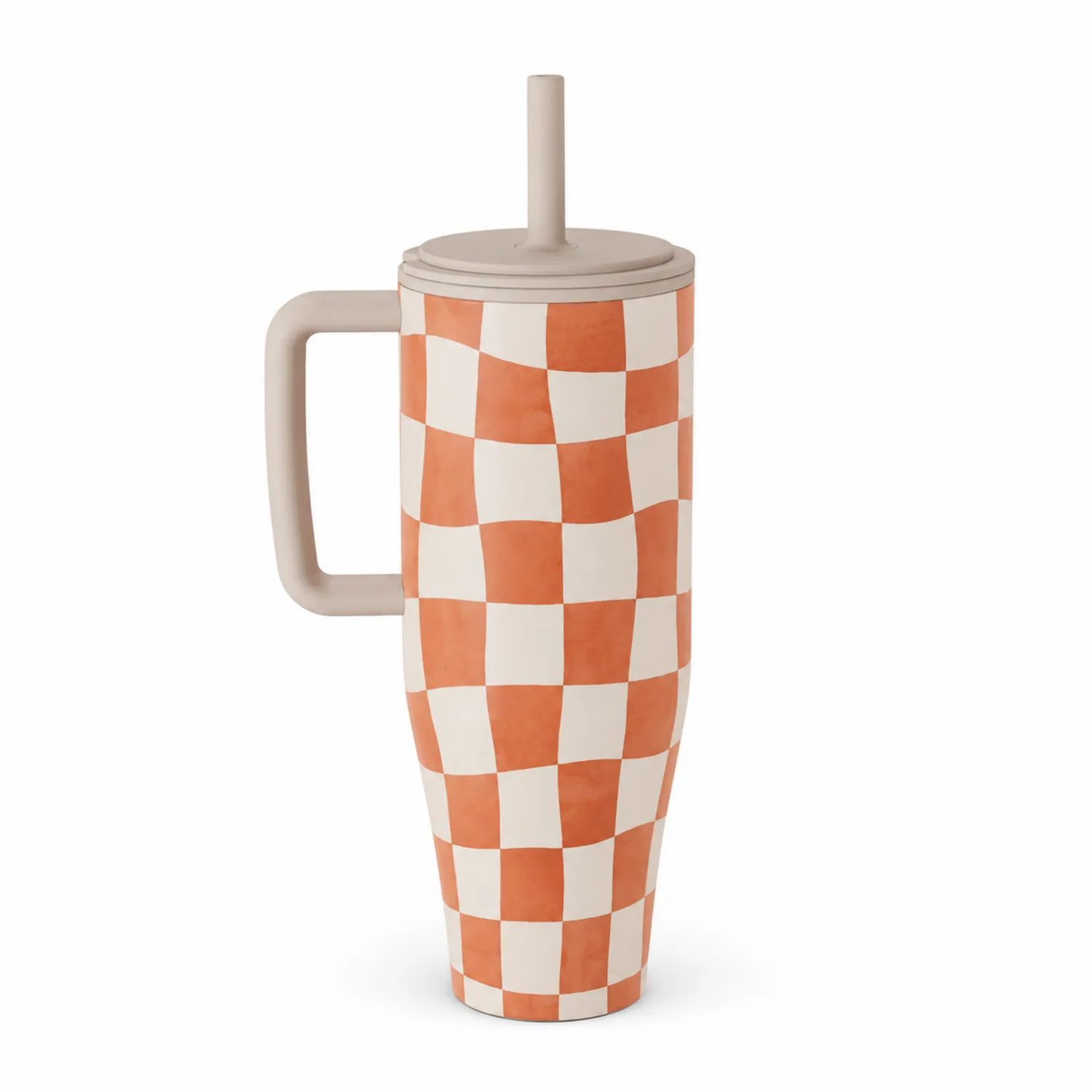 Taza Térmica con Asa Cuadrícula Naranja 500ml