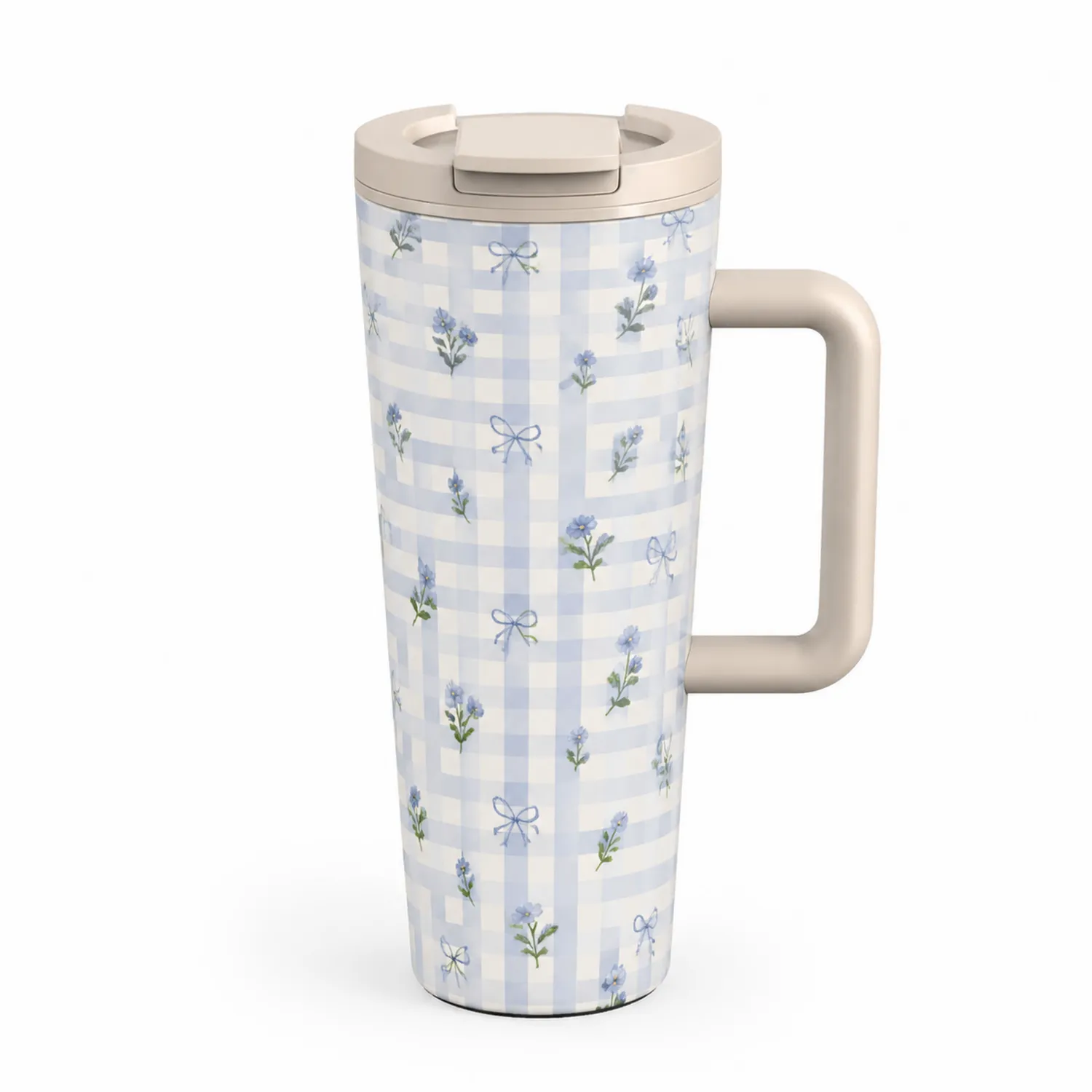 Taza Térmica de Viaje 500 ml Diseño Floral Azul Beige