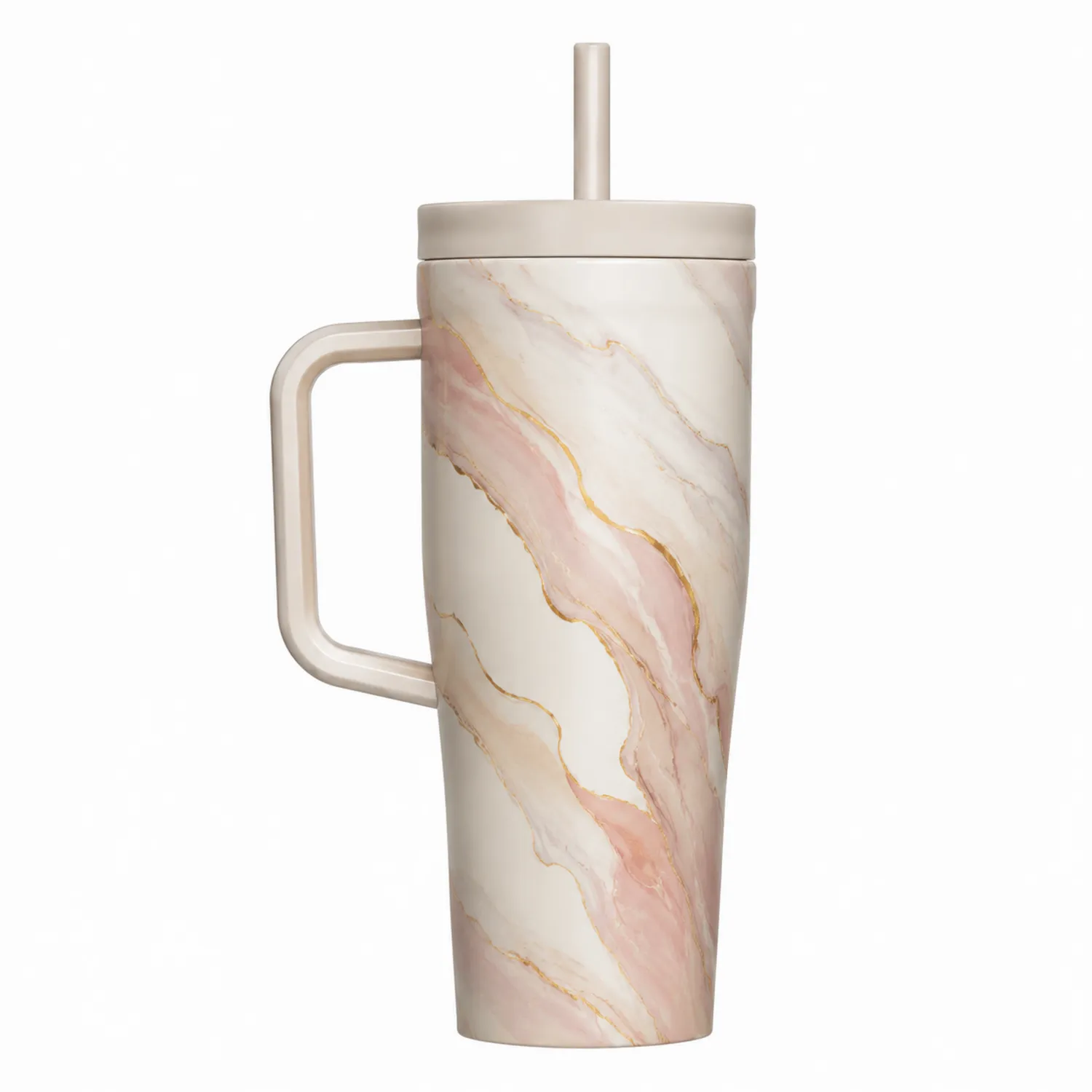 Vaso térmico con pajita 700ml mármol beige