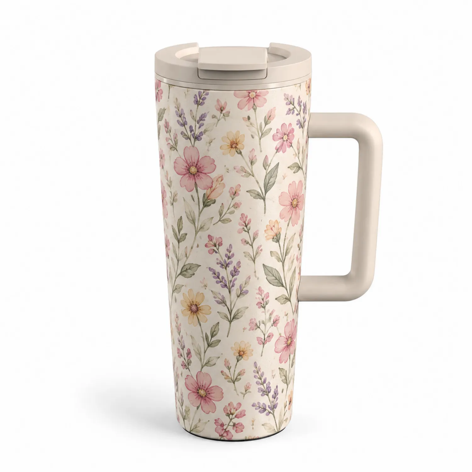 Taza Térmica de Viaje con Diseño Floral y Tapa Abatible, 500ml
