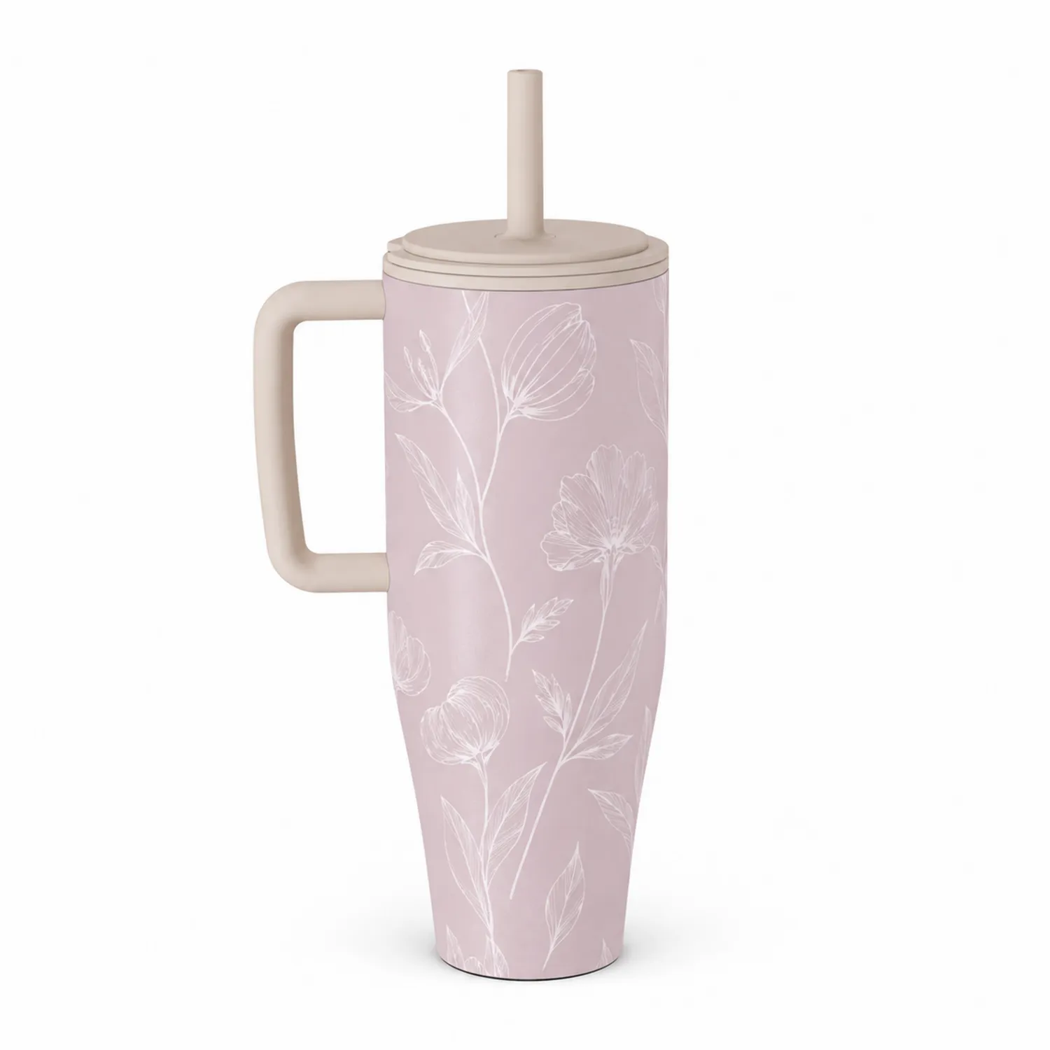 Jarra Termo Floral con Asa y Pajita, 500ml, Rosa Floral