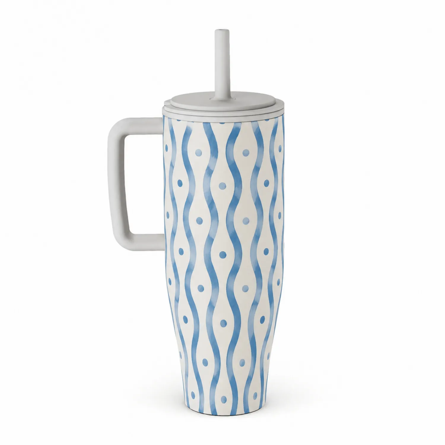 Taza Térmica de Cerámica con Tapa Azul y Blanco 450ml