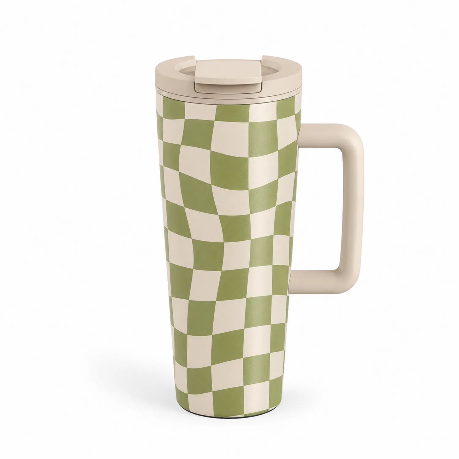 Taza térmica con asa diseño ajedrez verde y marfil 500 ml