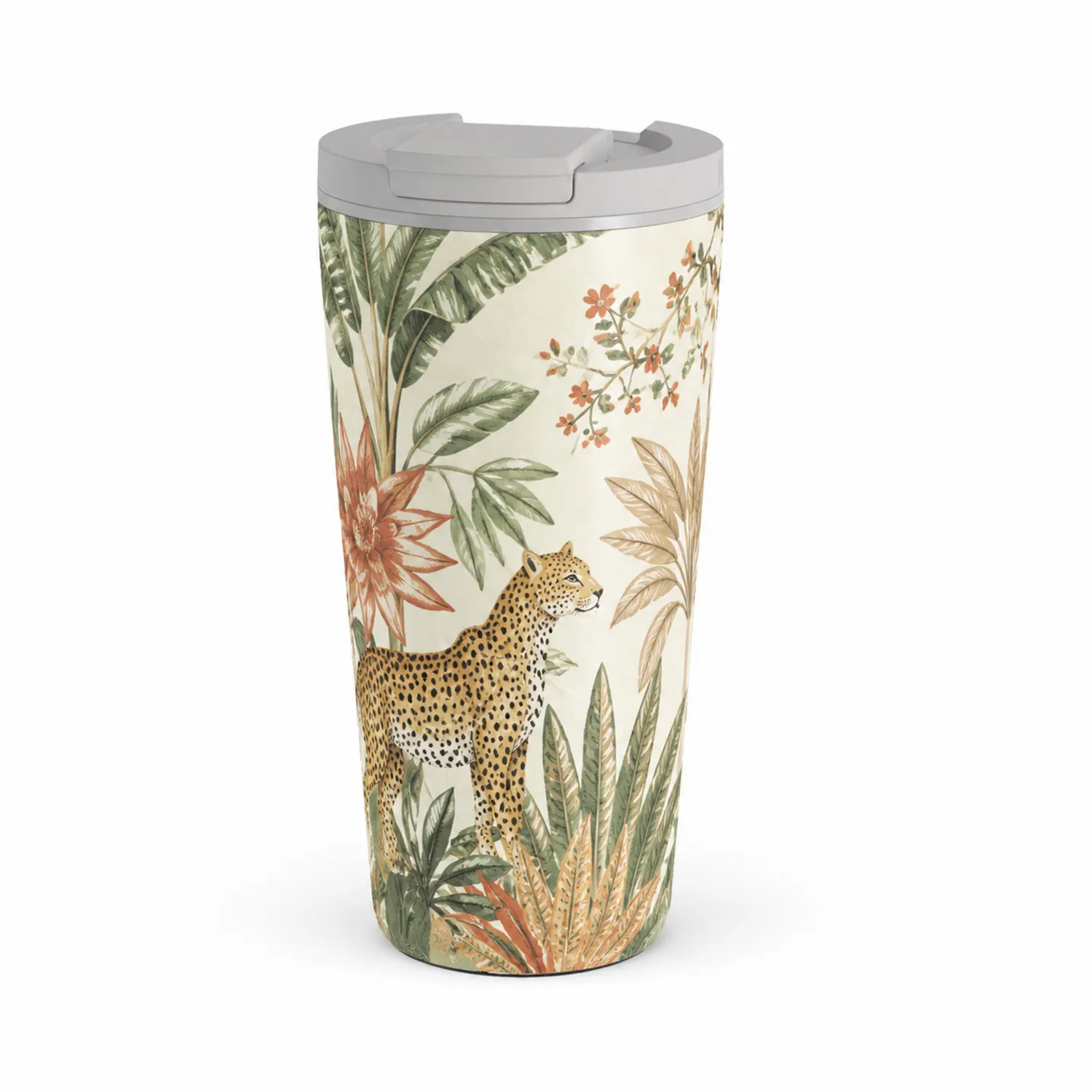 Taza Térmica Decorativa Tropical 450ml con Tapón Gris