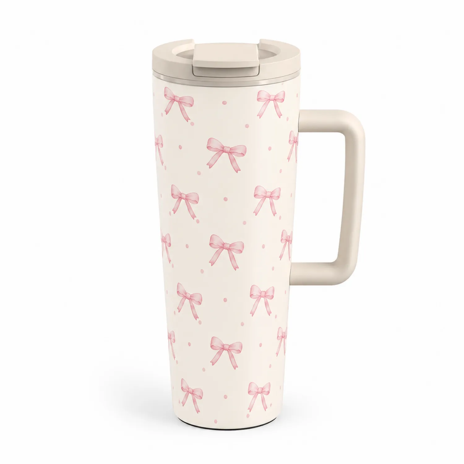 Taza térmica con mango diseño de lazo rosa 400ml