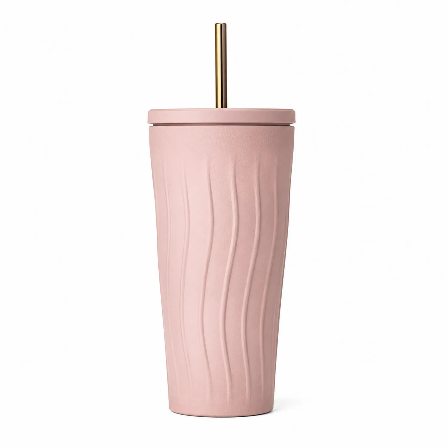 Vaso Térmico Aislante Rosa con Pajita Dorada