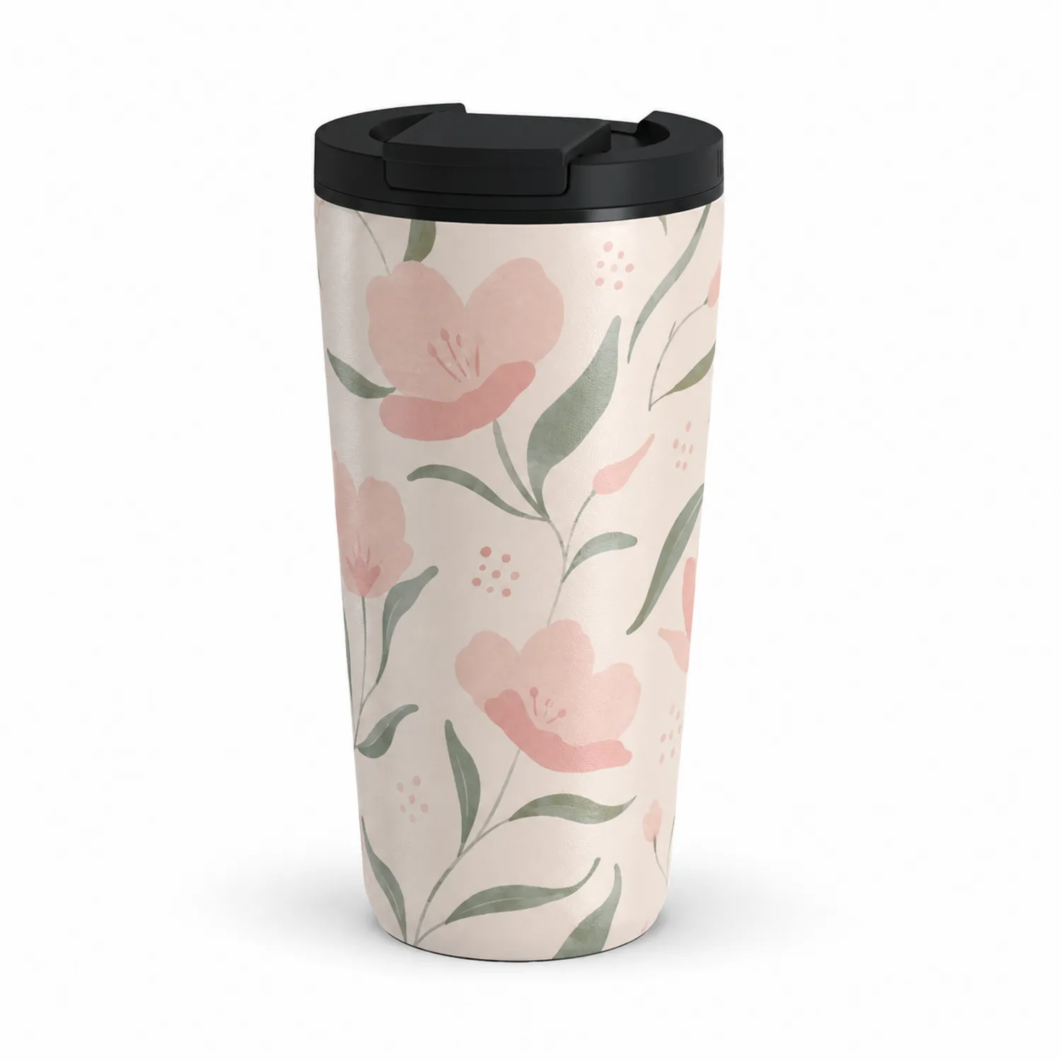 Vaso Térmico con Diseño Floral y Tapa Negra 450ml